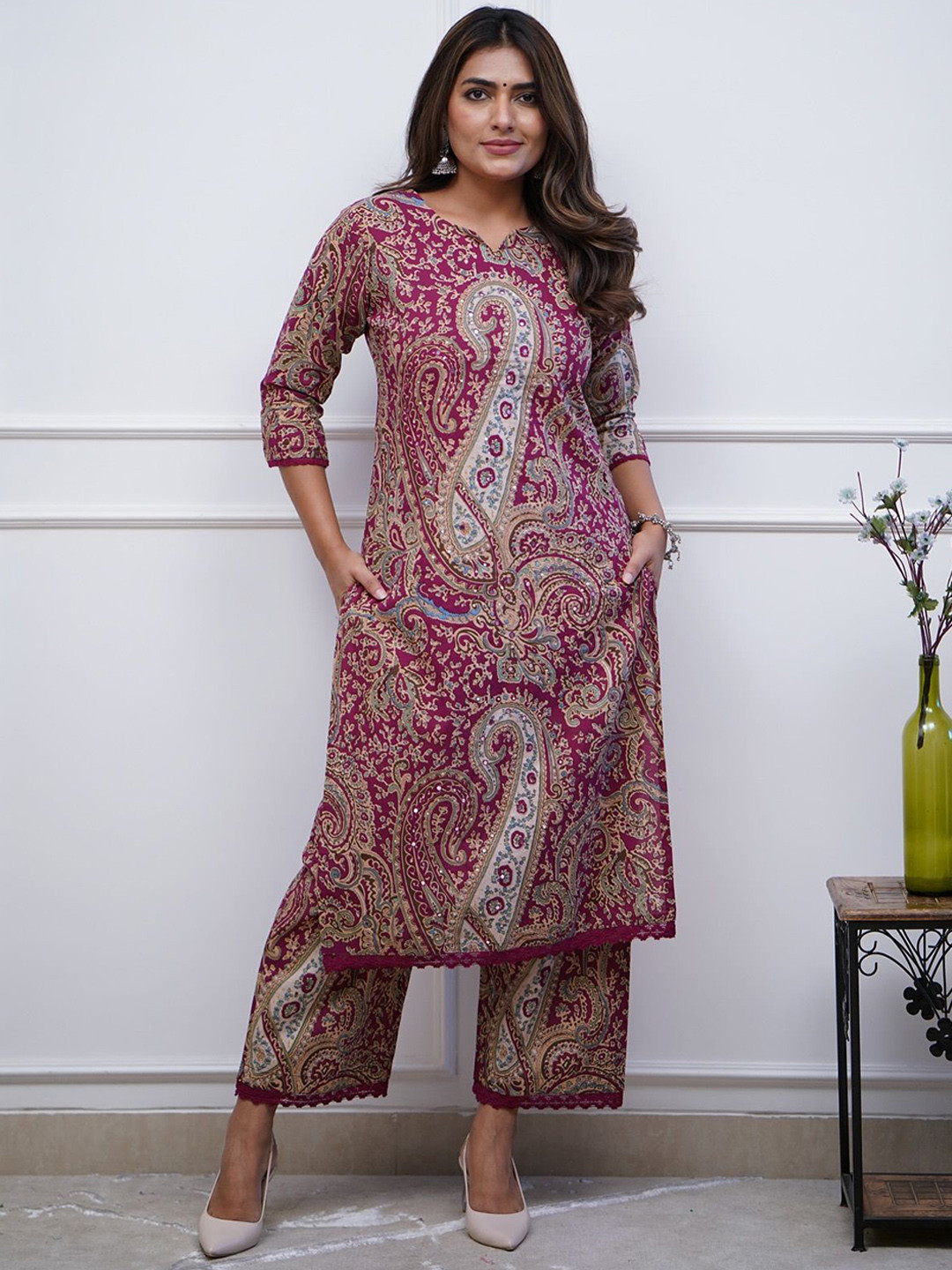 Anni Designer Women Paisley Printed Straight Kurta with Palazzo