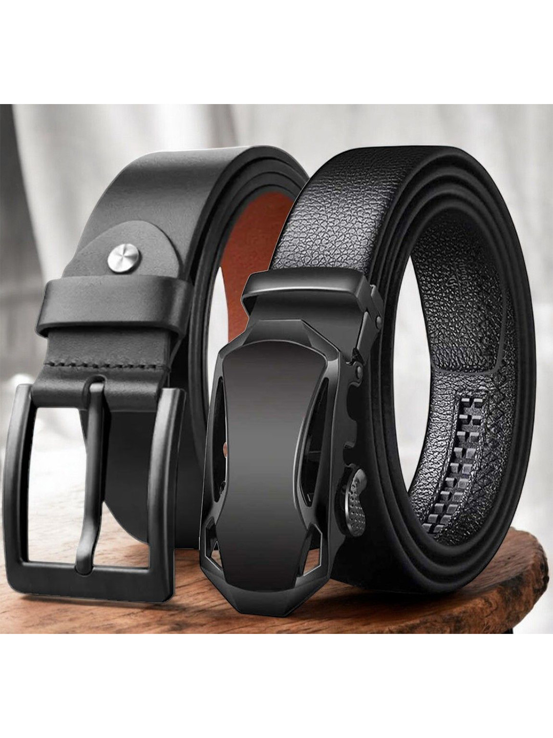 The Roadster Lifestyle Co Men Set Of 2 Textured Leather Belts