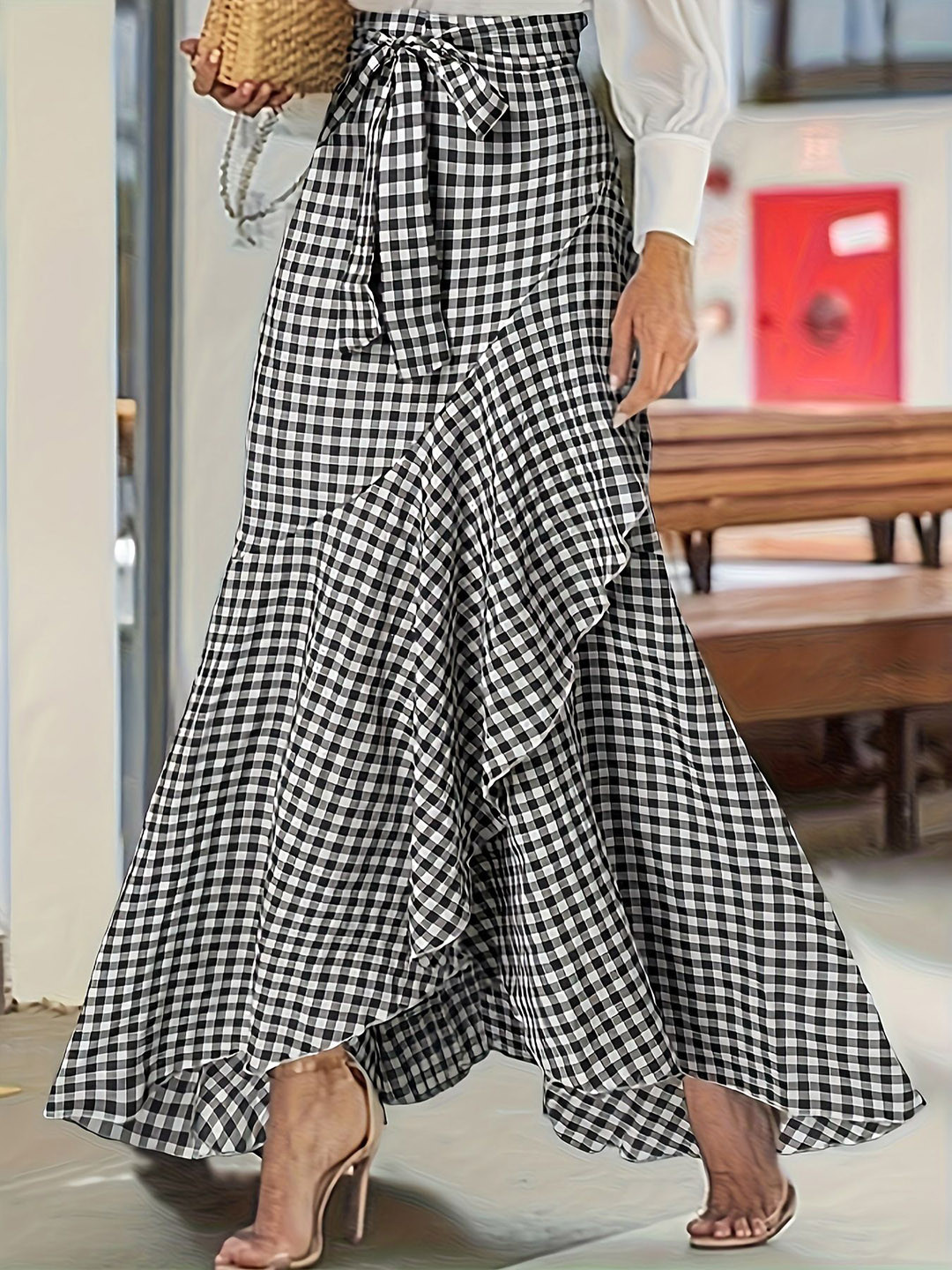StyleCast Checked Wrap Maxi Skirt