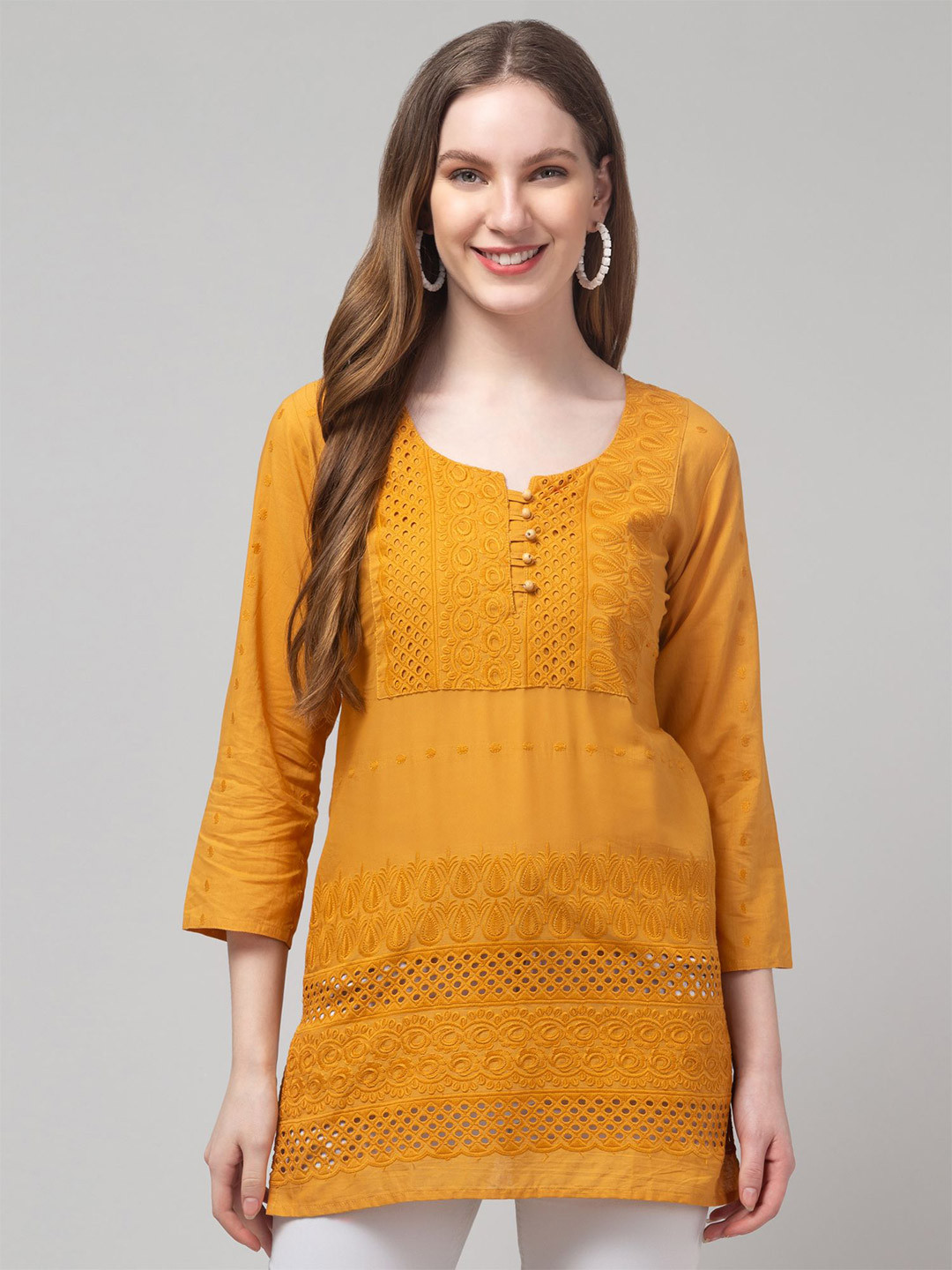 CROWN KING Embroidered Chikankari Pure Cotton Chikankari Kurti