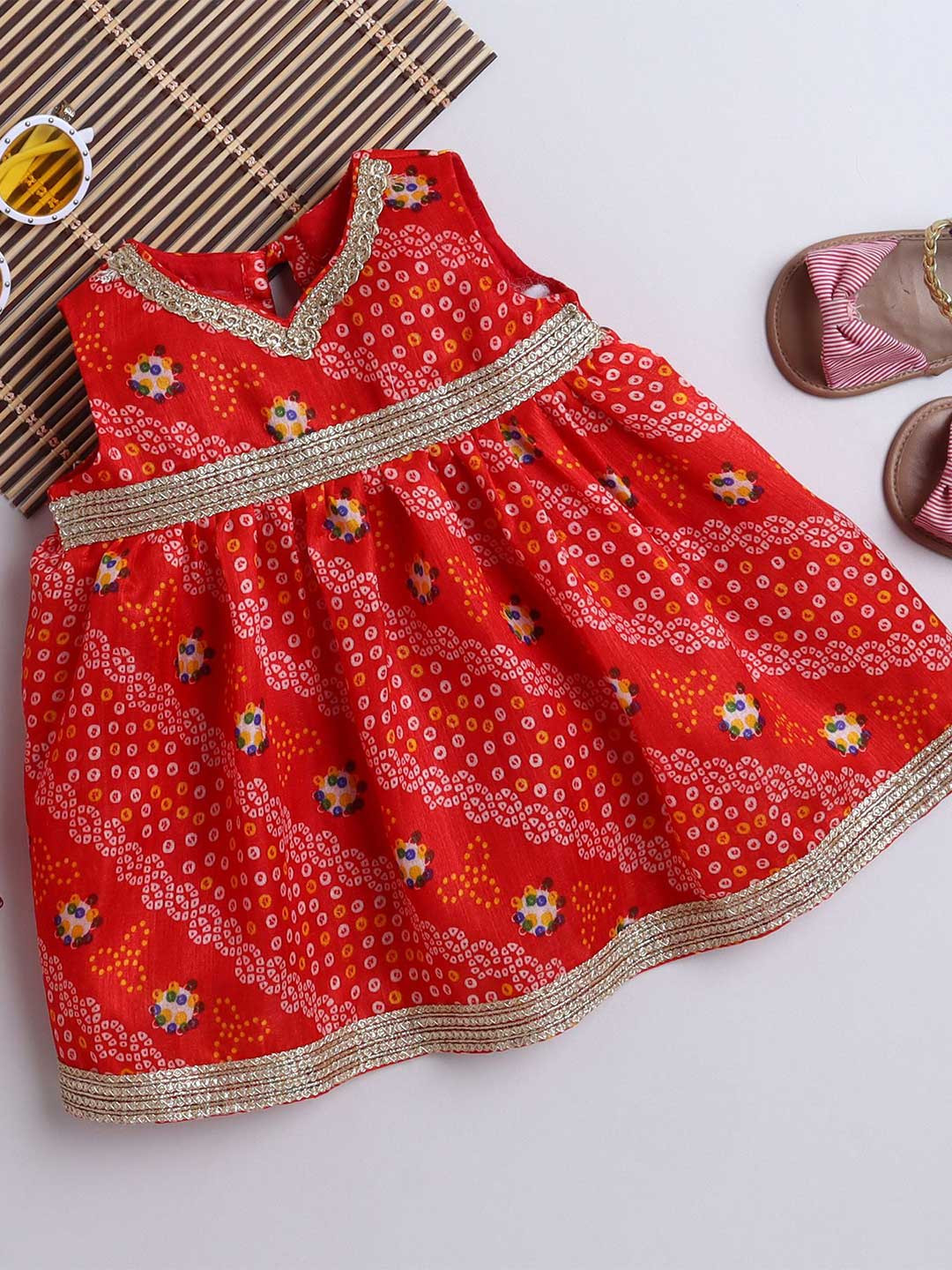 MANY FROCKS & Girls Ethnic Motifs Printed V-Neck Fit & Flare Maxi Dress