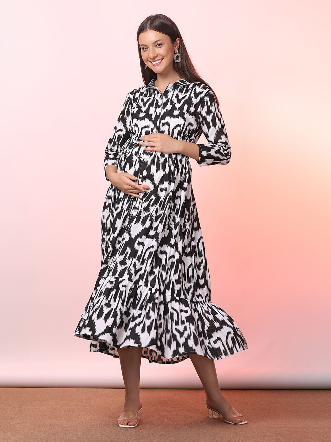 Aanyor Women Printed Maternity Shirt Maxi Dress