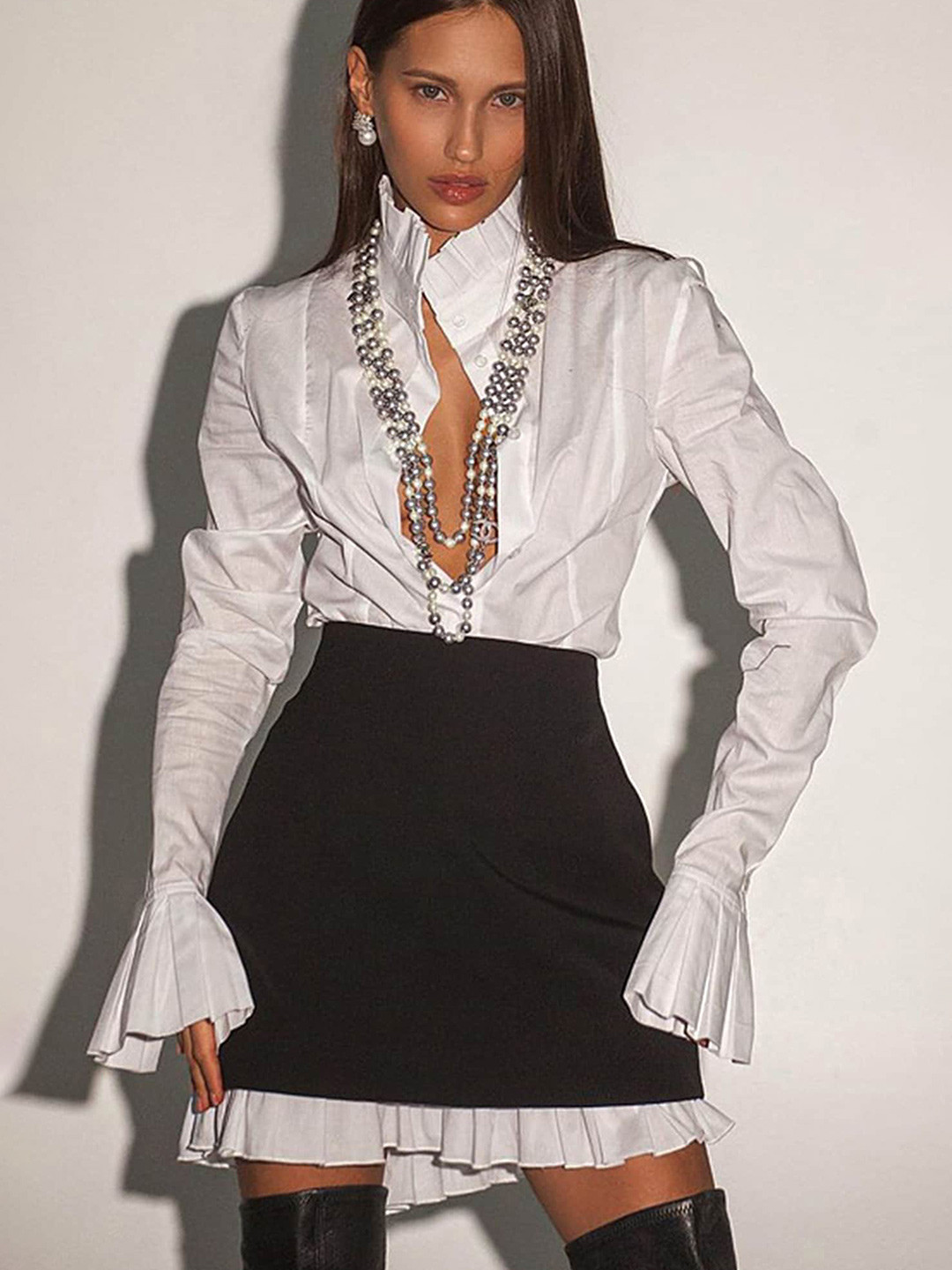 LULU & SKY Stand-up Collar Pure Cotton Sheath Dress