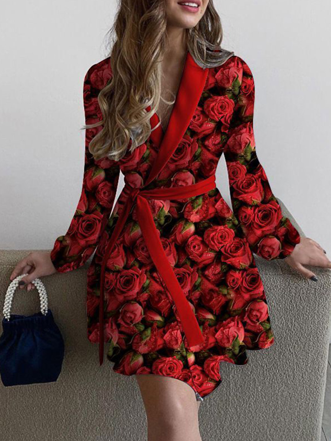 StyleCast Red Floral Print Wrap Dress