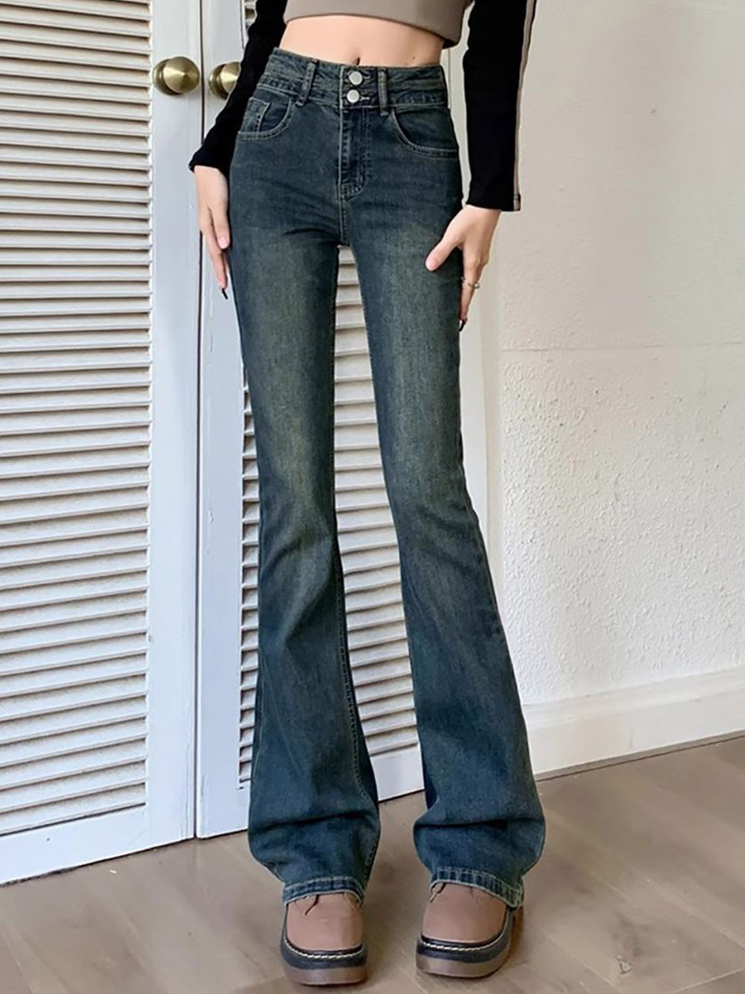 StyleCast x Revolte Women Bootcut Dark Fade Mid-Rise Jeans