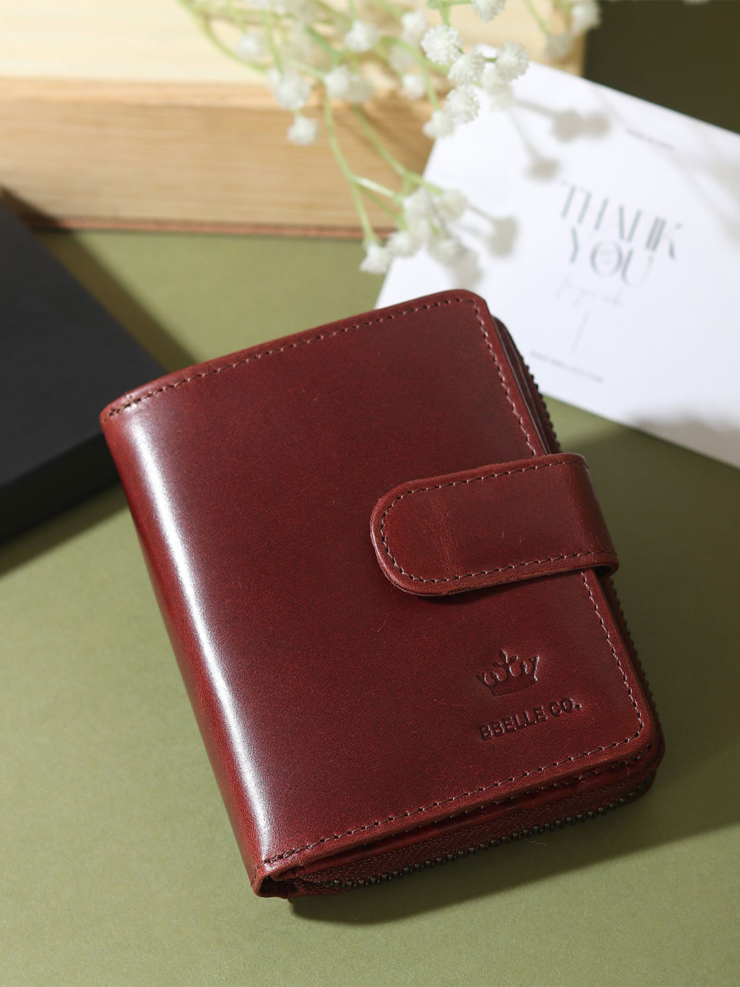 BBELLE CO. Men Zip Detail Leather Two Fold Wallet