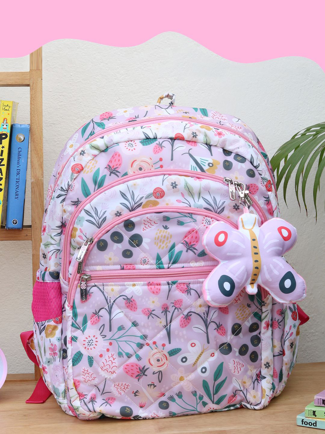 ROSADA Kids Lilac Garden Printed Lightweight Waterproof School Bag Backpak 17inch