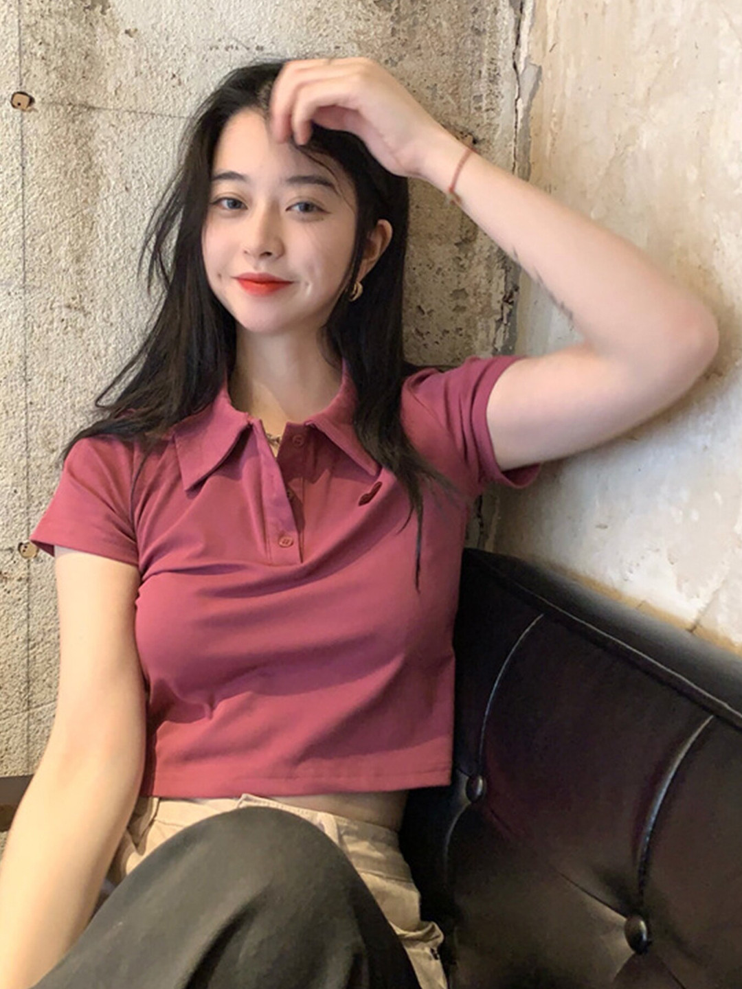 LULU & SKY Cropped Shirt Style Top