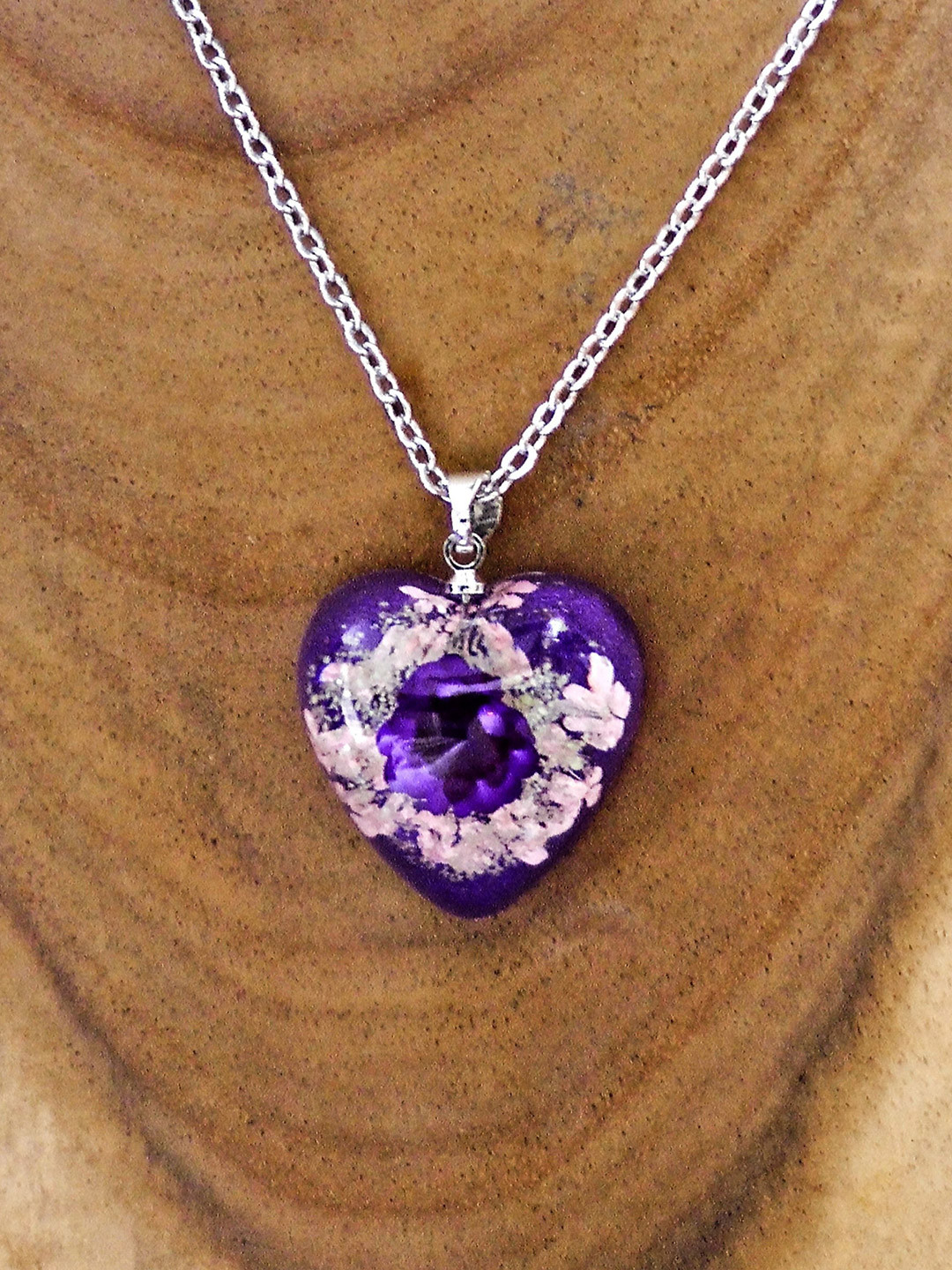 Varico Silver-Plated Stainless Steel Floral Resin Heart Shaped Pendant With Chain