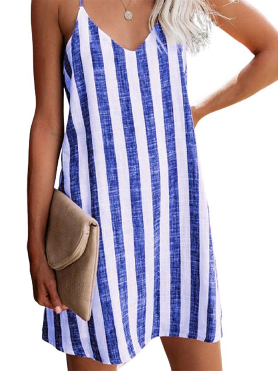 StyleCast Blue & White Striped A-Line Dress