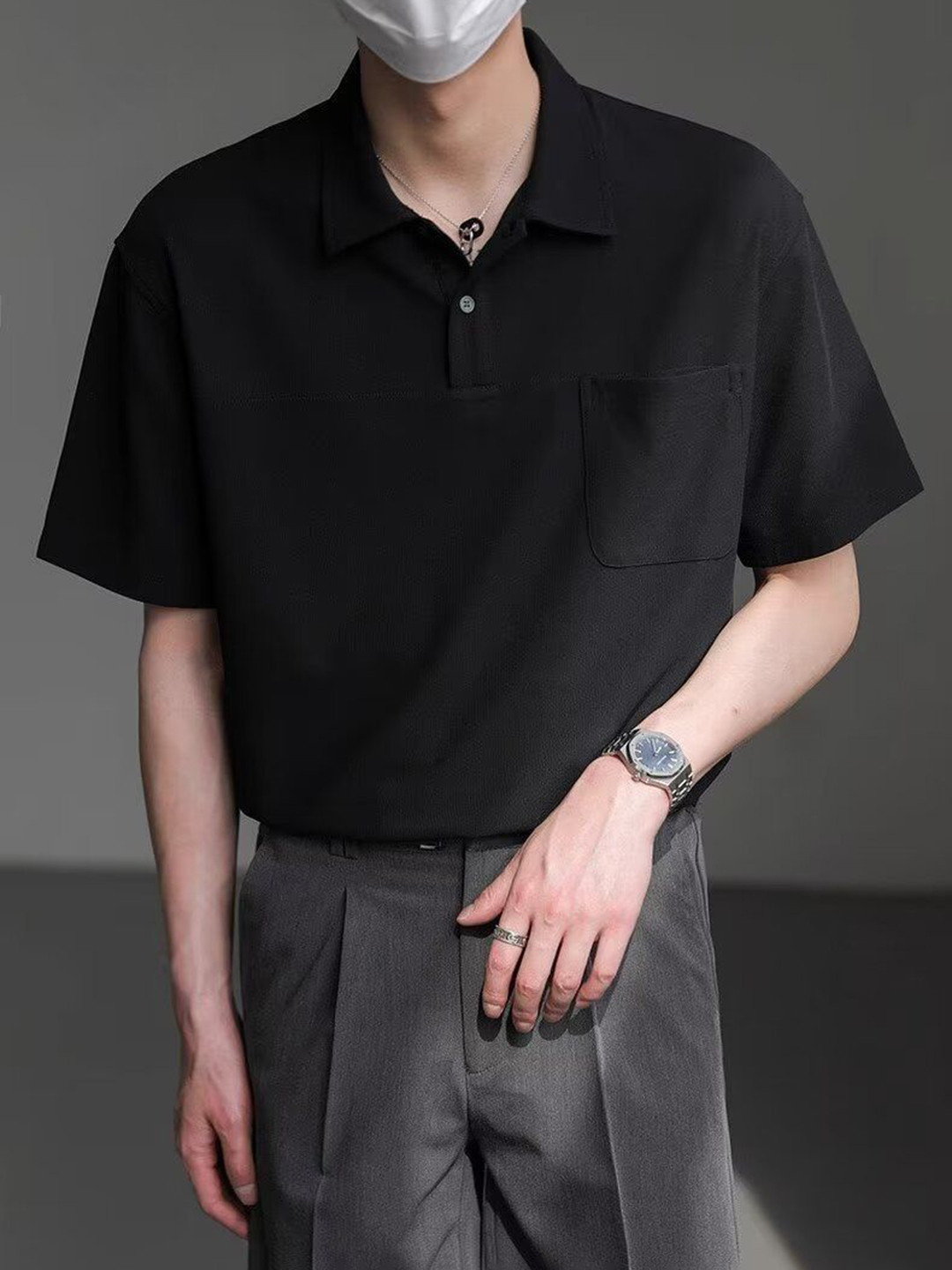 StyleCast Men Solid Polo Collar Silk T-shirt