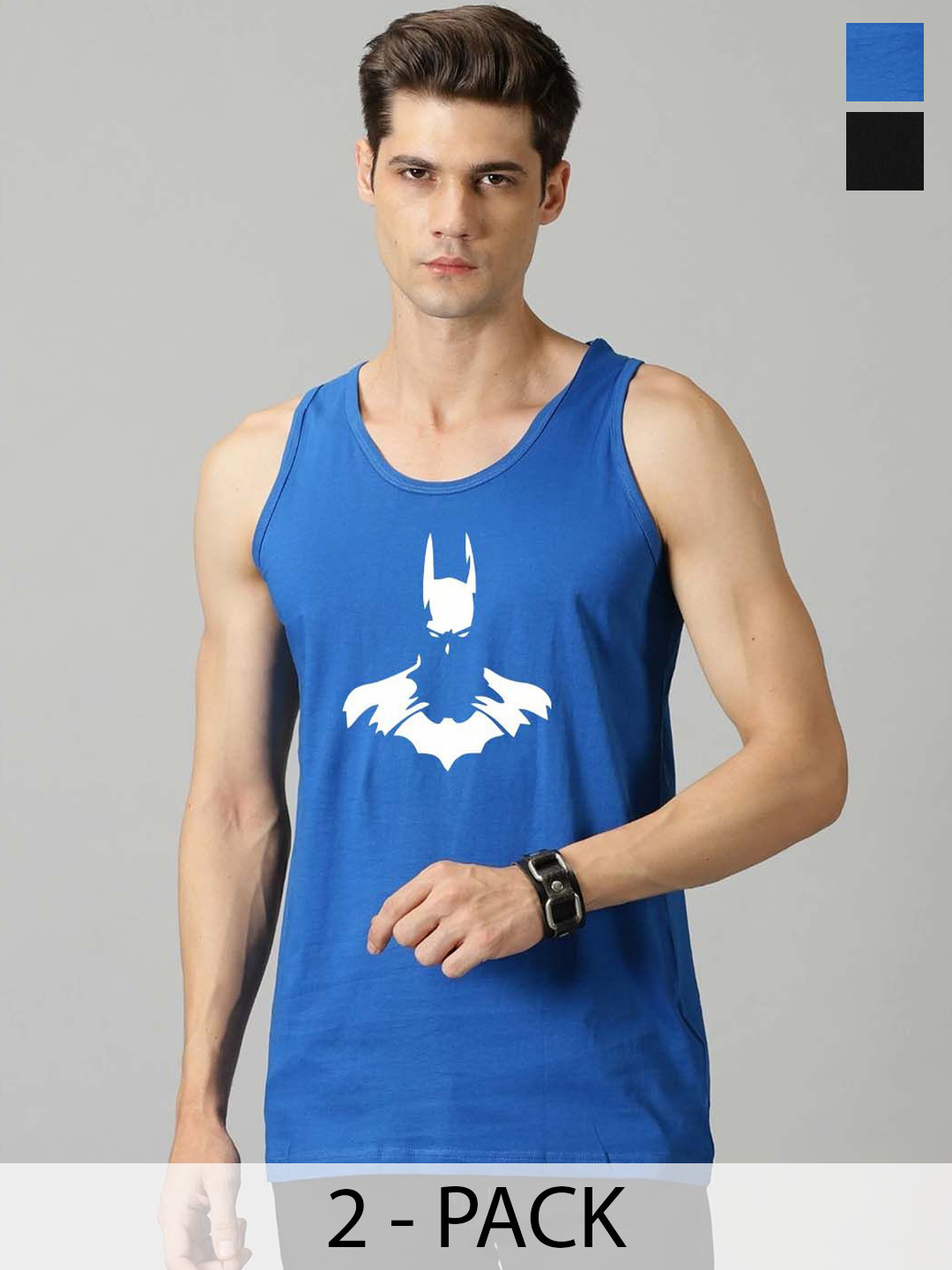 Organic Chics Pack Of 2 Avengers Printed Cotton Vests BlackAvenger-RoyalBatman_S