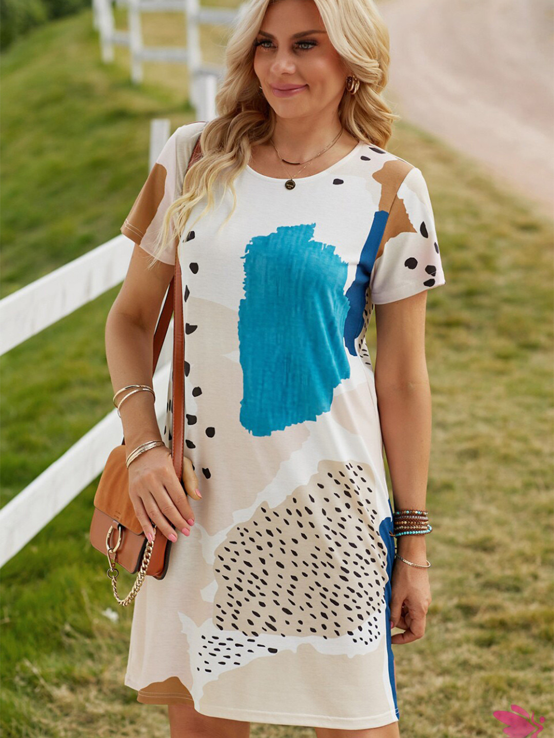 StyleCast White & Blue Abstract Print T-shirt Dress