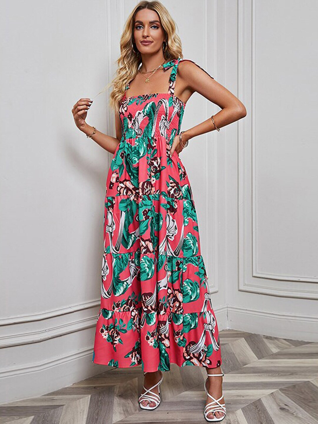 StyleCast x Revolte Pink Floral Tiered Maxi Dress