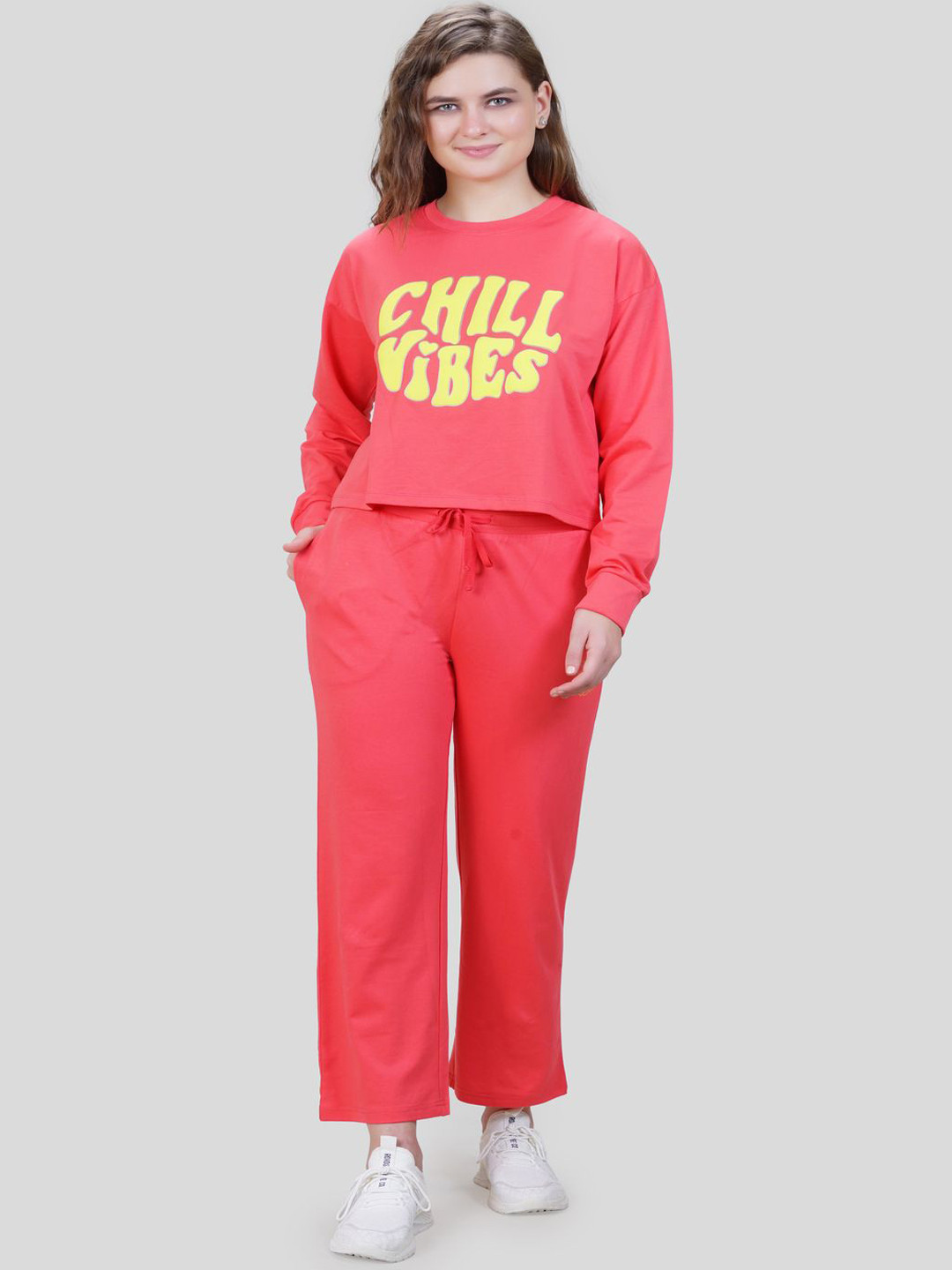 She N She Printed Round Neck Top With Trousers Co-ords