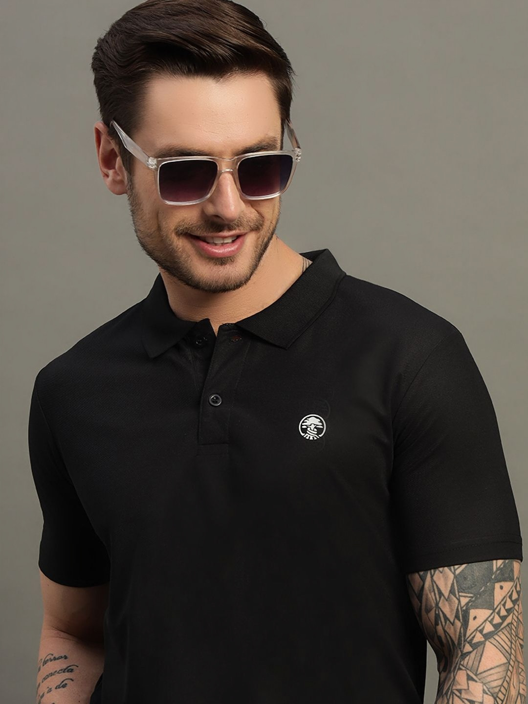 TIMBER HITCH Men Solid Polo Collar Cotton T-shirt