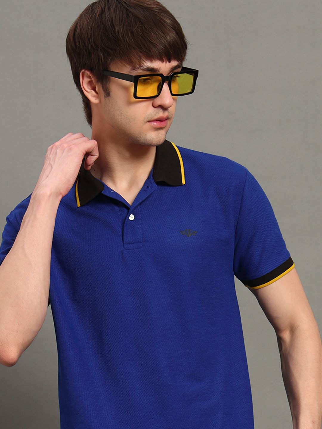 GET GOLF Men Solid Polo Collar Cotton T-shirt