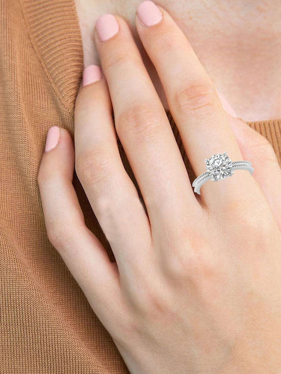 AJRETAIL Silver-Plated 2.11 CARAT Lab Grown Stone-Studded Adjustable Finger Ring