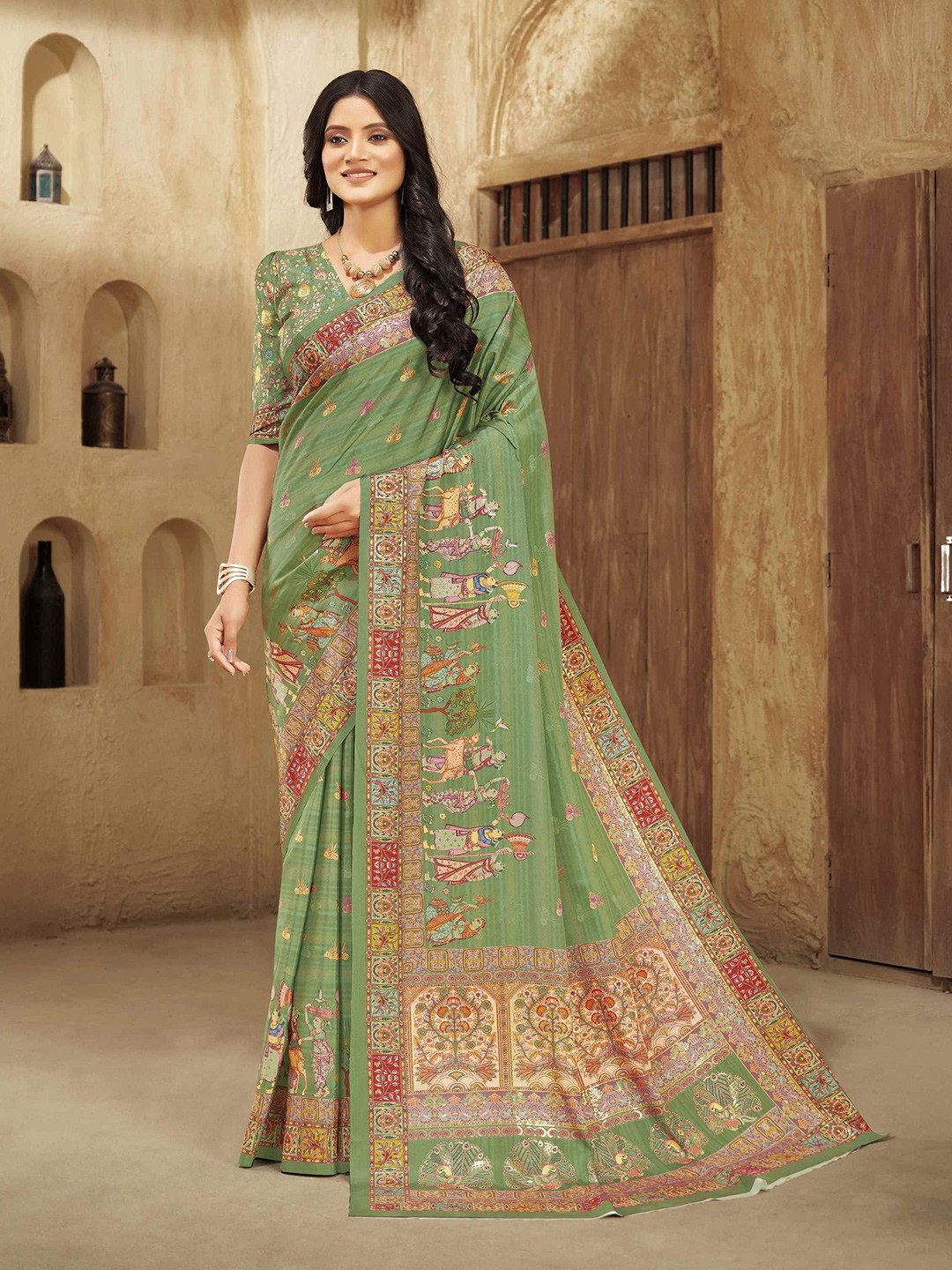 JIVORA Ethnic Motifs PrintedSaree With Unstitched Blouse Piece