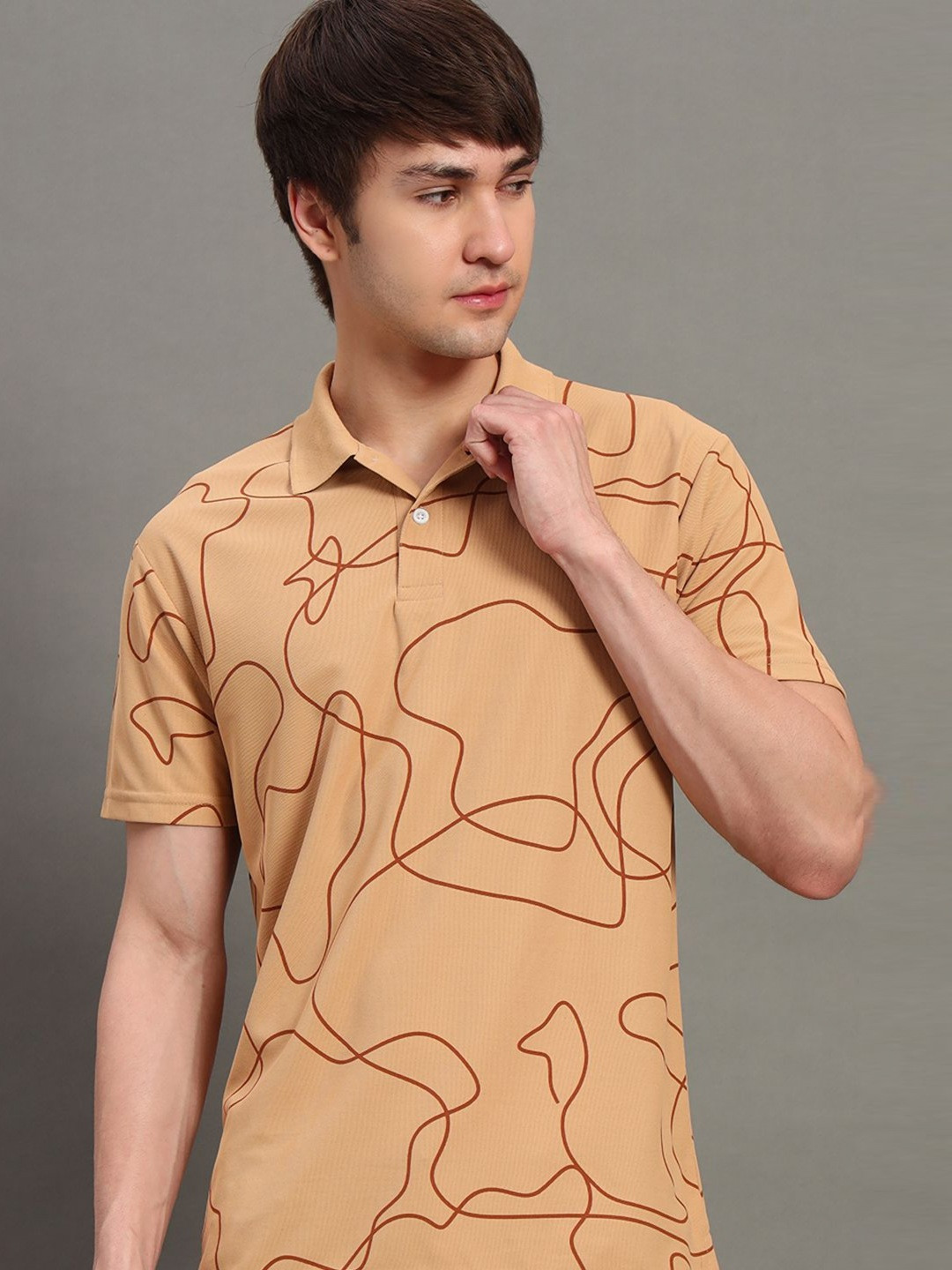 GET GOLF Men Printed Polo Collar Monochrome T-shirt