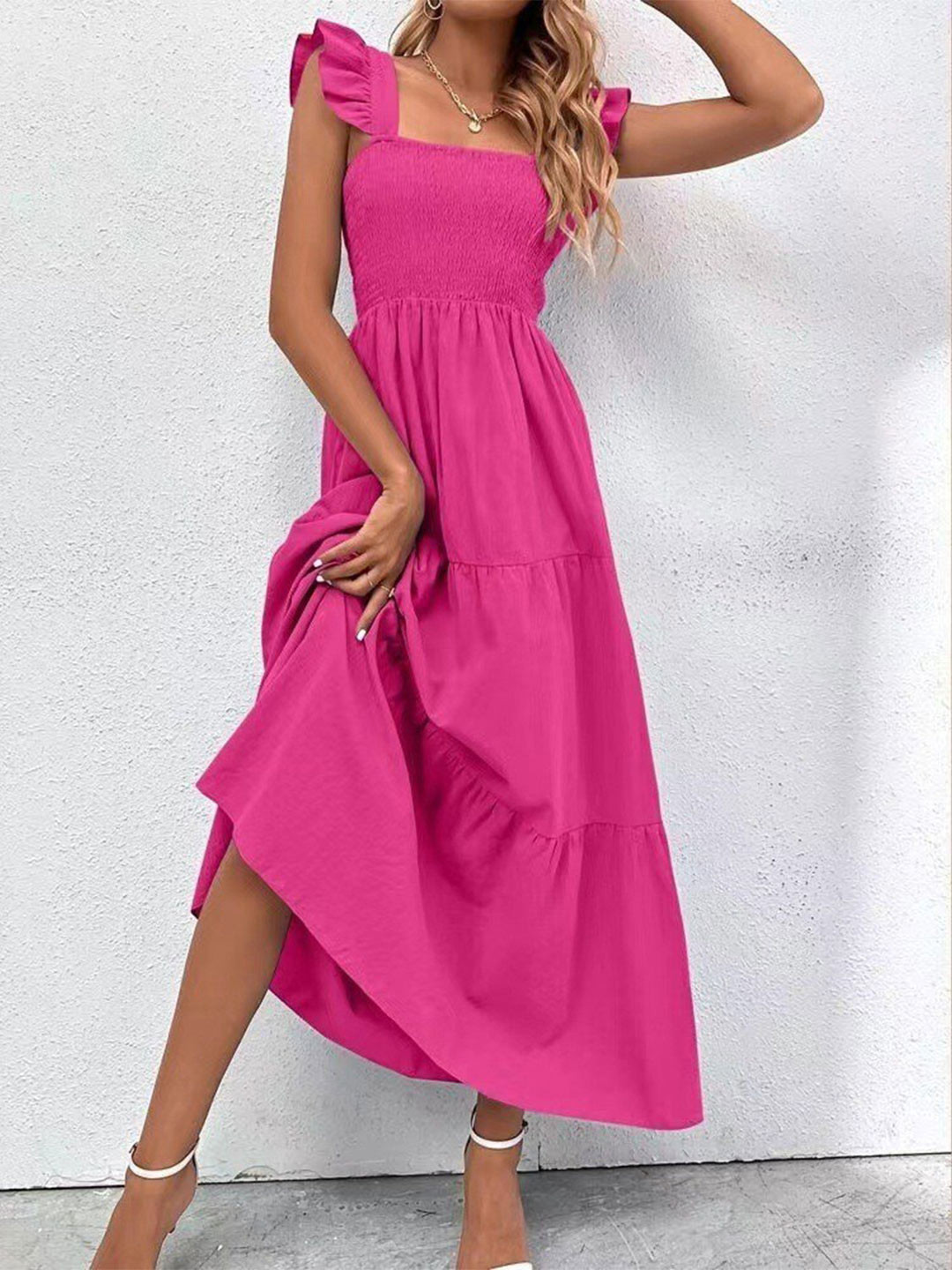 StyleCast Pink Square Neck Ruffled Maxi Dress
