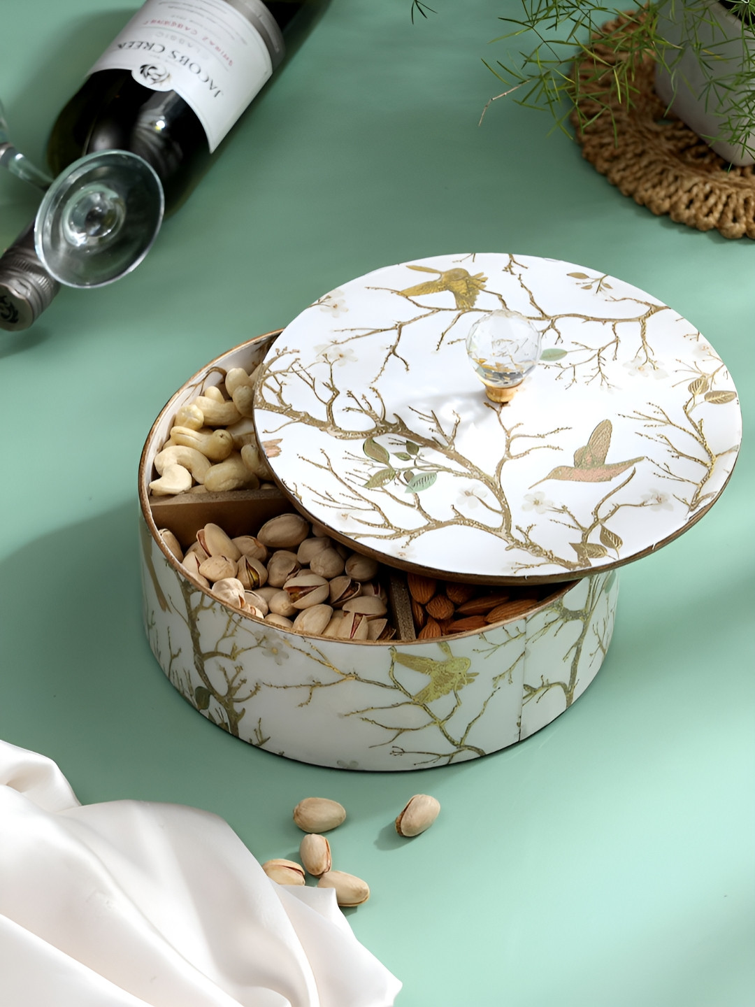 DULI White Enamel Coated Round Wooden Organizer Box