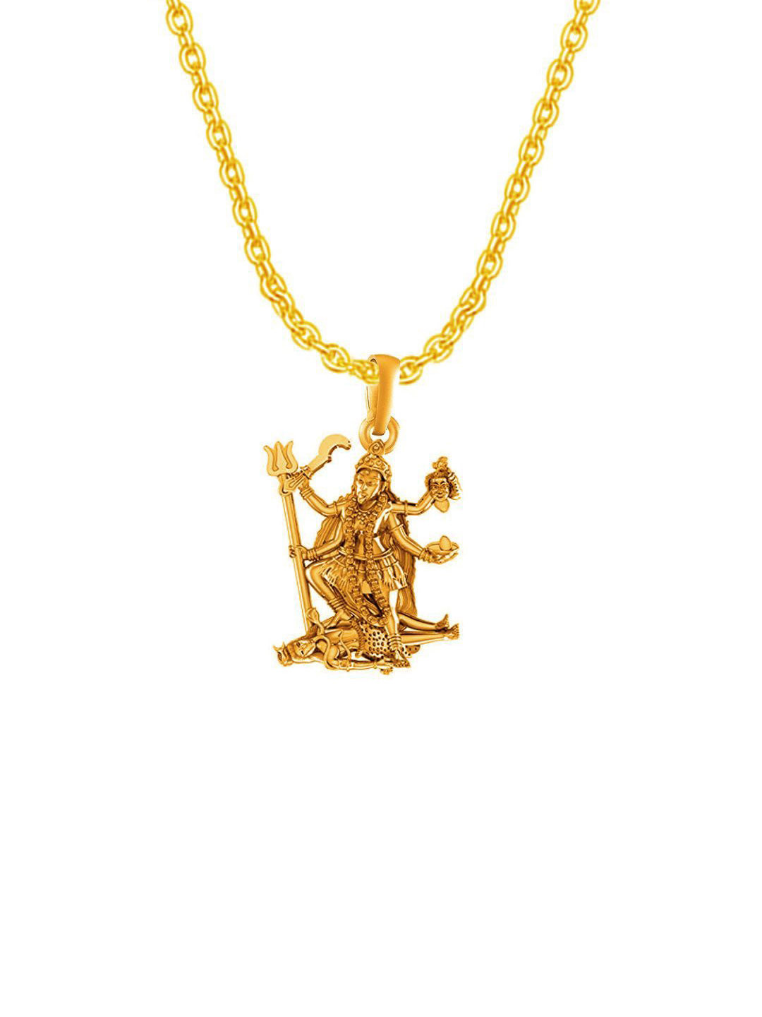 Metronaut Men 92.5 Silver 22KT Gold-Plated Kali Maa Pendant with Anchor Chain