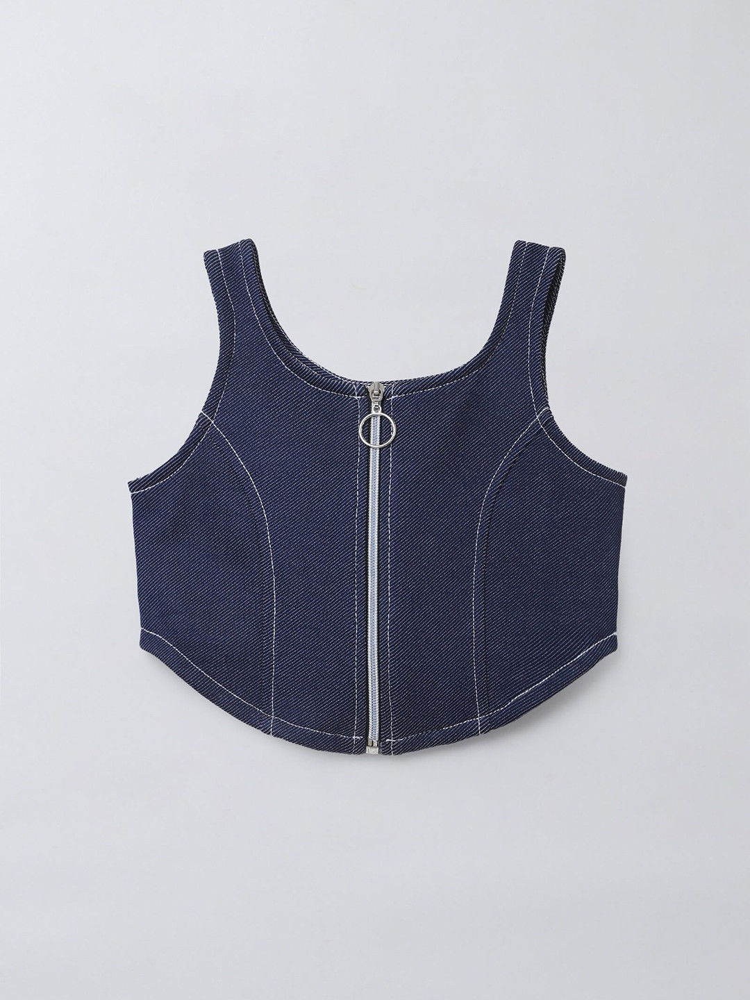 taffykids Girl Solid Sleeveless Denim Tank Crop Top
