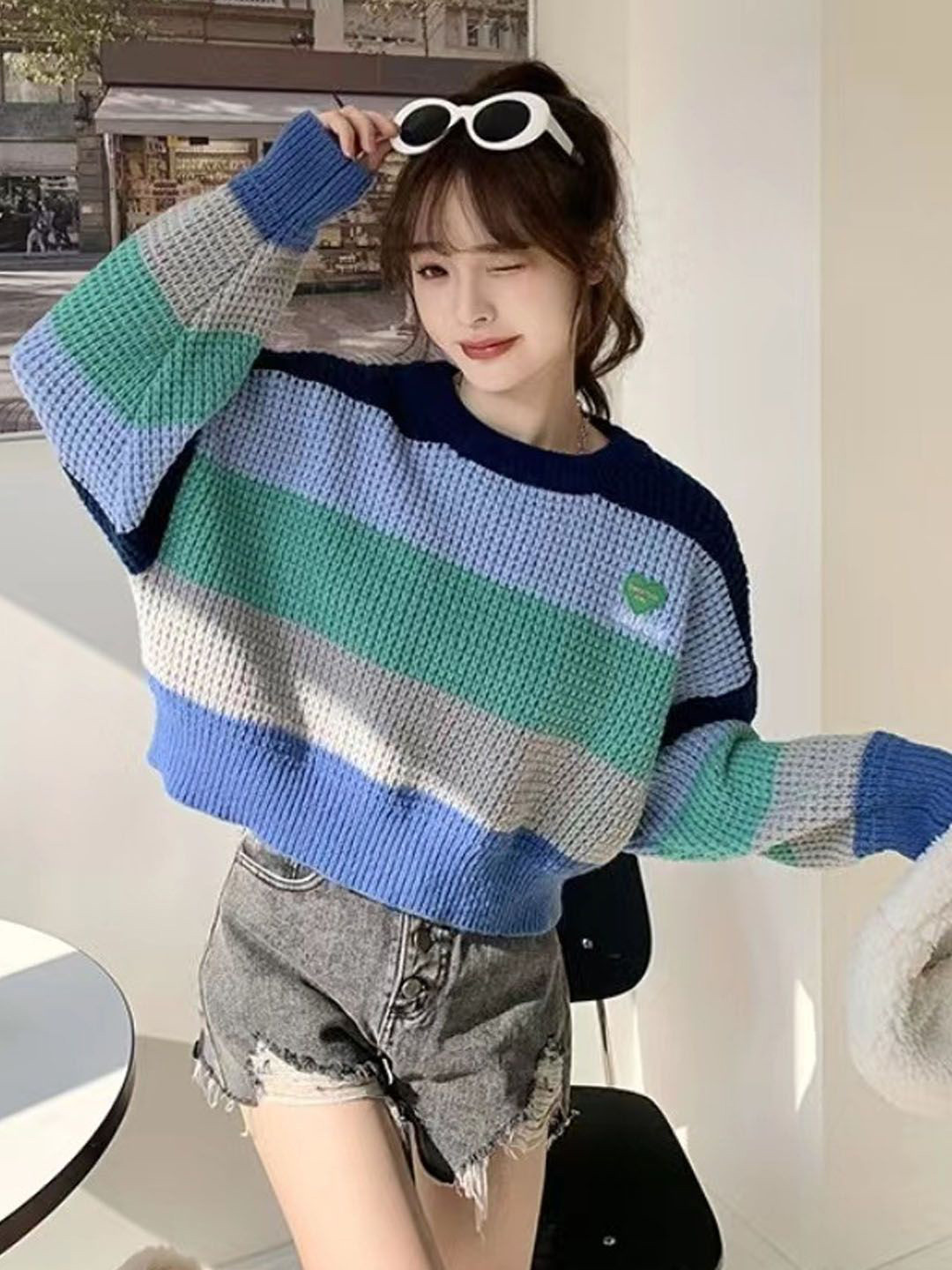 StyleCast Women Casual Striped Crop Sweater