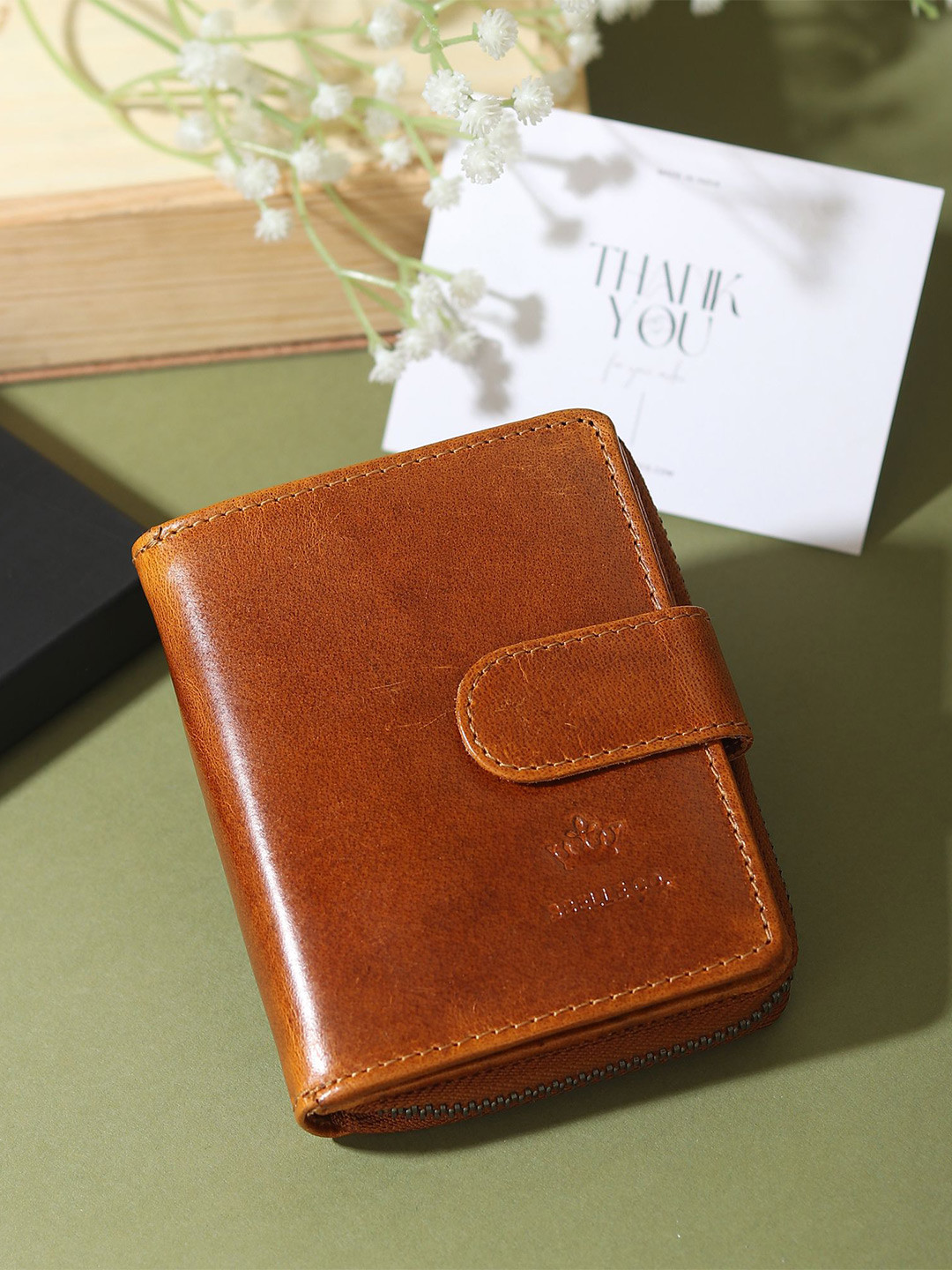 BBELLE CO. Men Zip Detail Leather Two Fold Wallet with SD Card Holder