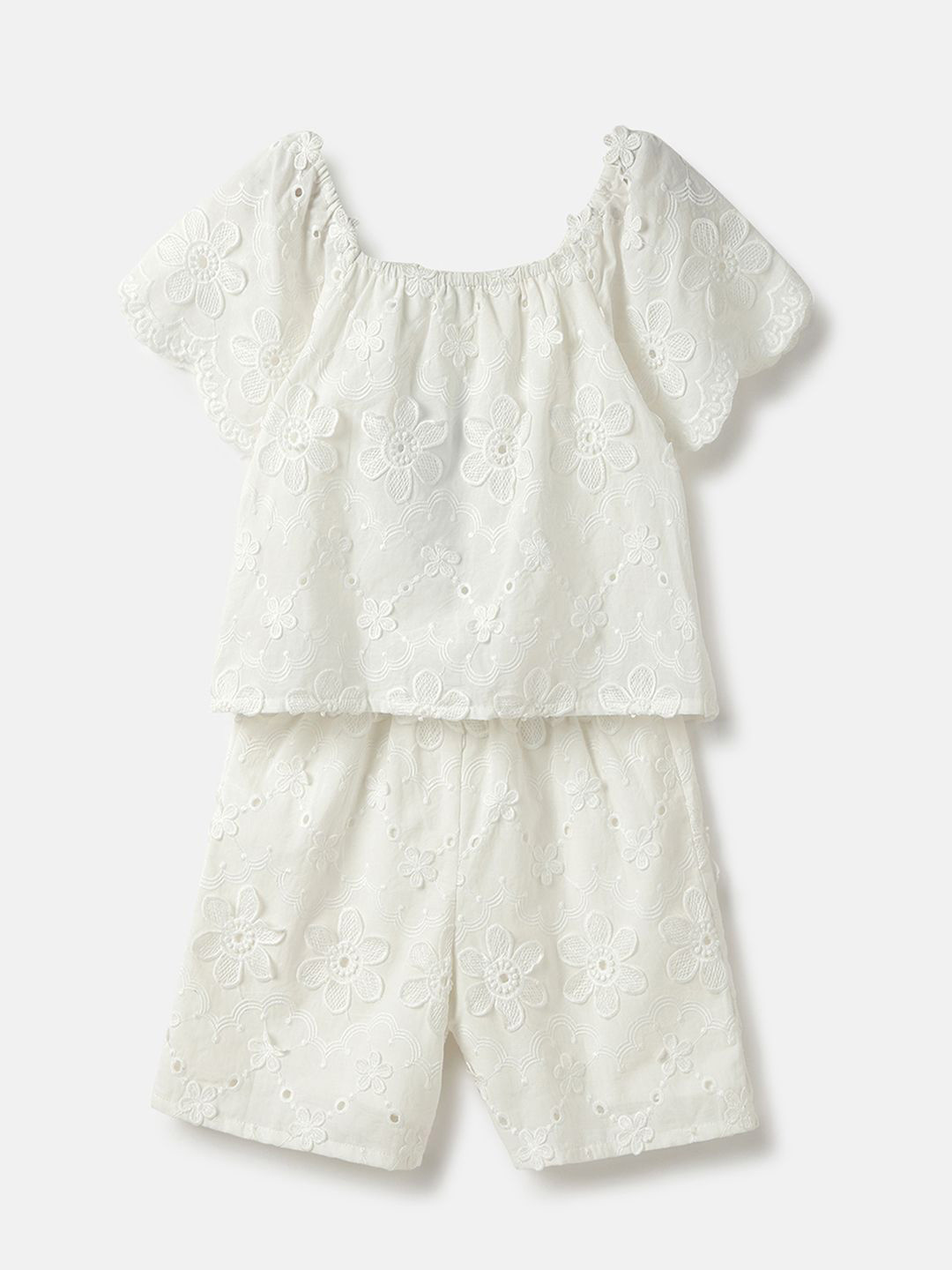 United Colors of Benetton Girls Self Design Square Neck Jumpsuit