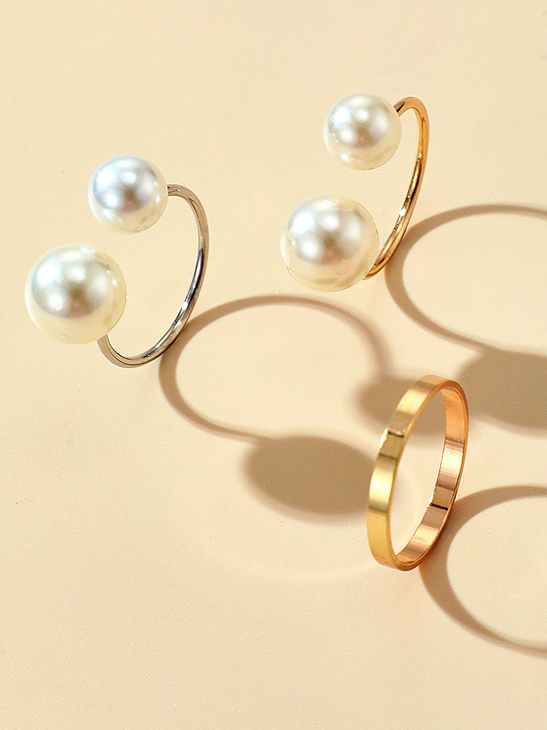 LULU & SKY Set Of 3 Gold Plated & Beaded Finger Rings