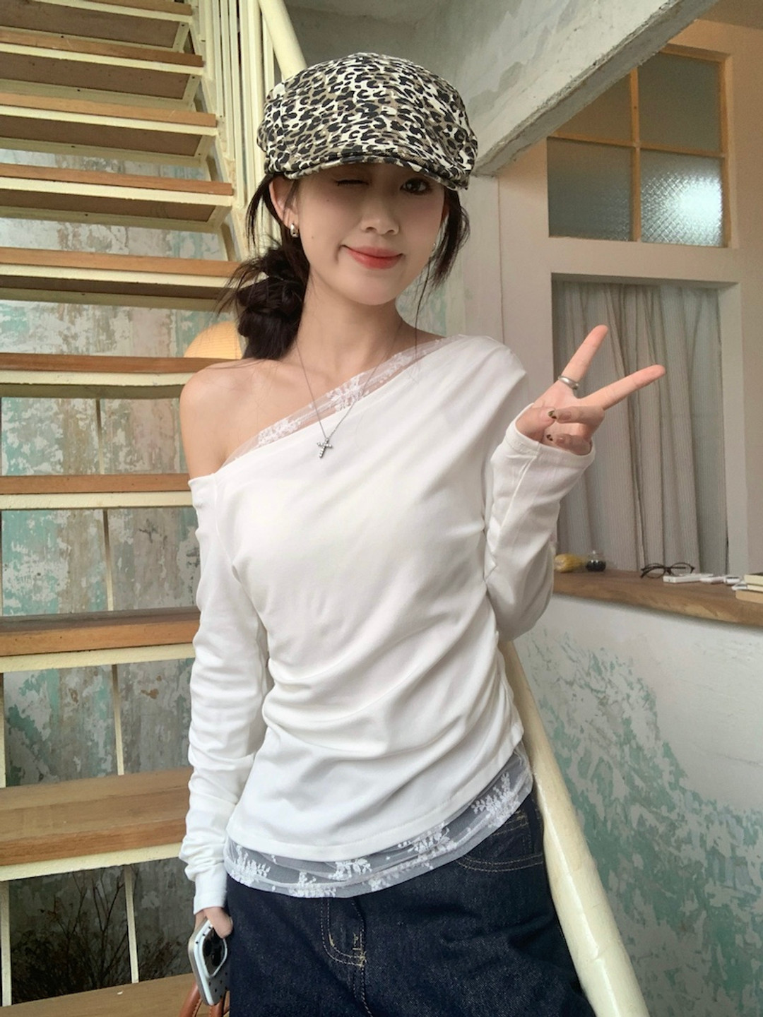 StyleCast x Revolte Women One Shoulder Lace Inserted Top