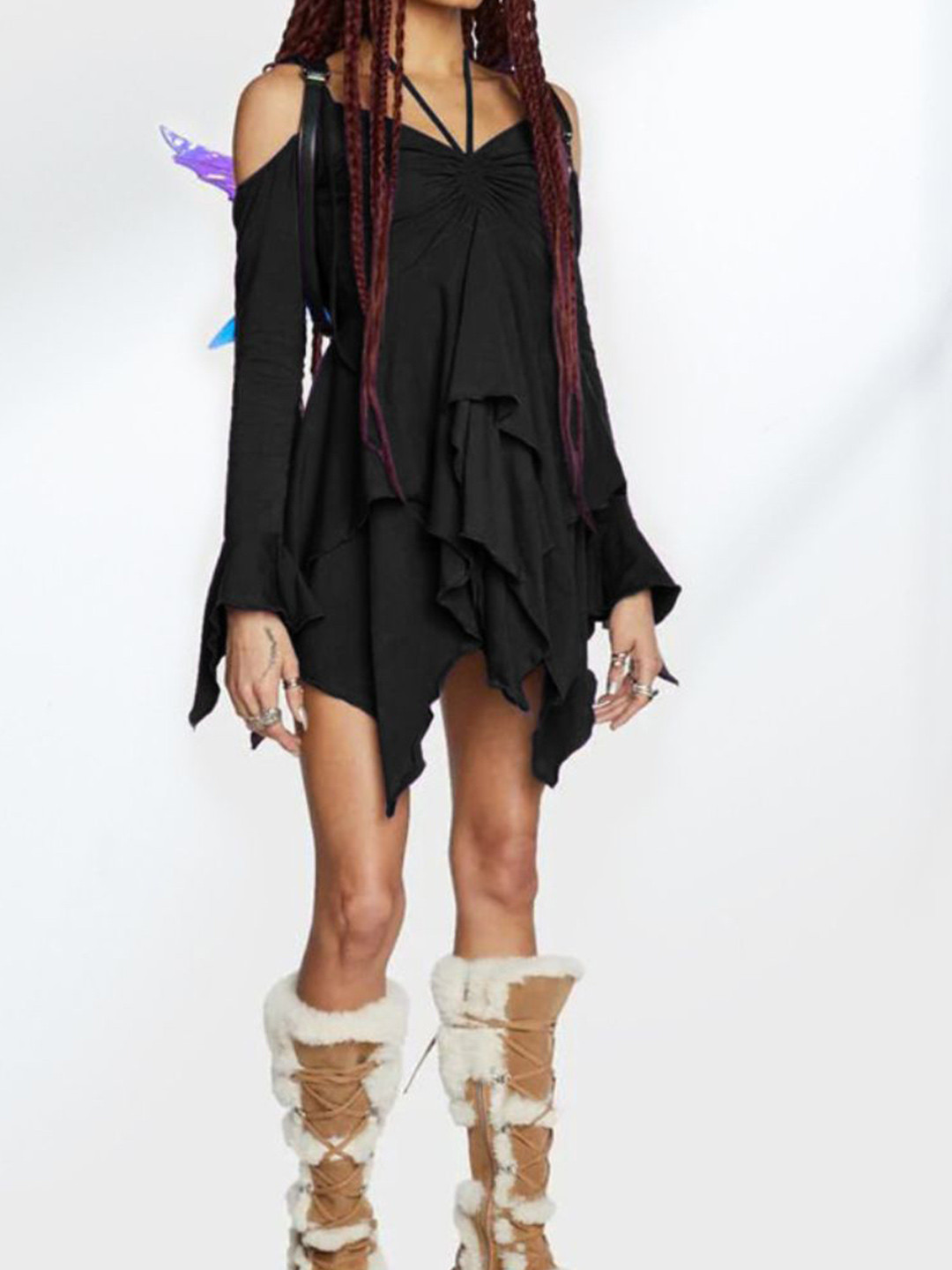 StyleCast Cold-Shoulder Asymmetric Hem Empire Dress