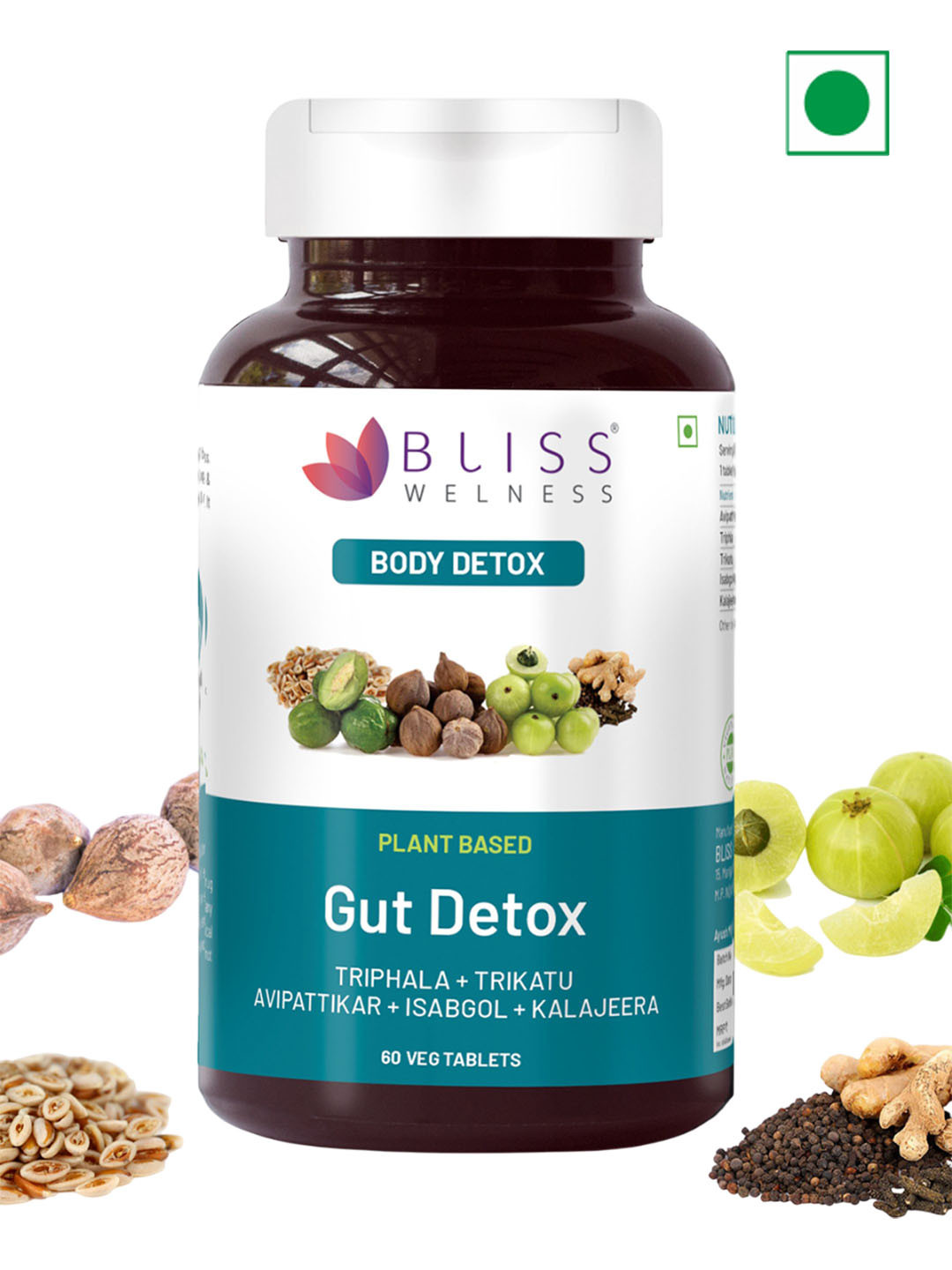 Bliss Welness Plant Based Gut Detox Tablets - 60 Tablets