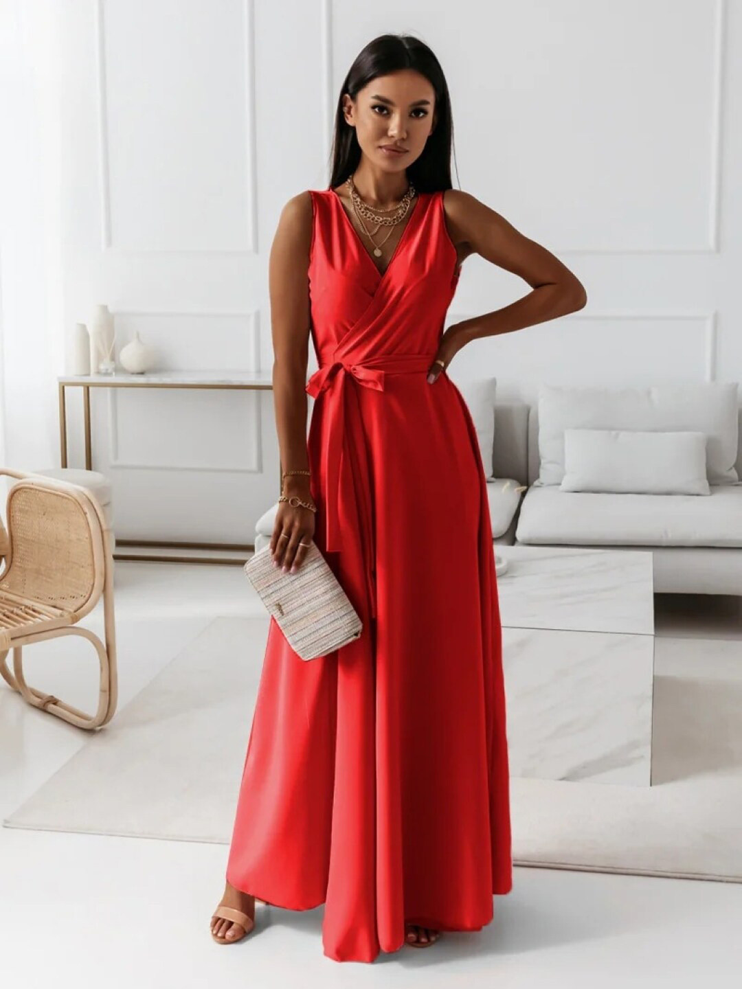 StyleCast Red V-Neck Sleeveless Maxi Dress