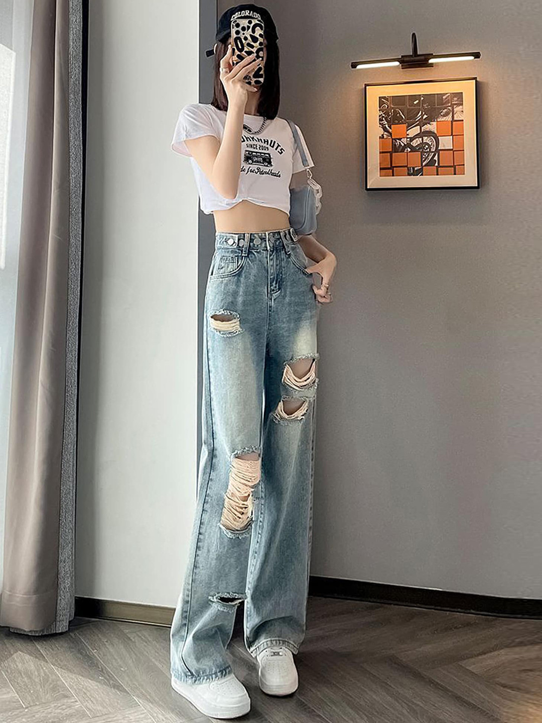 LULU & SKY Women Straight Fit High-Rise Ripped Light Fade Jeans