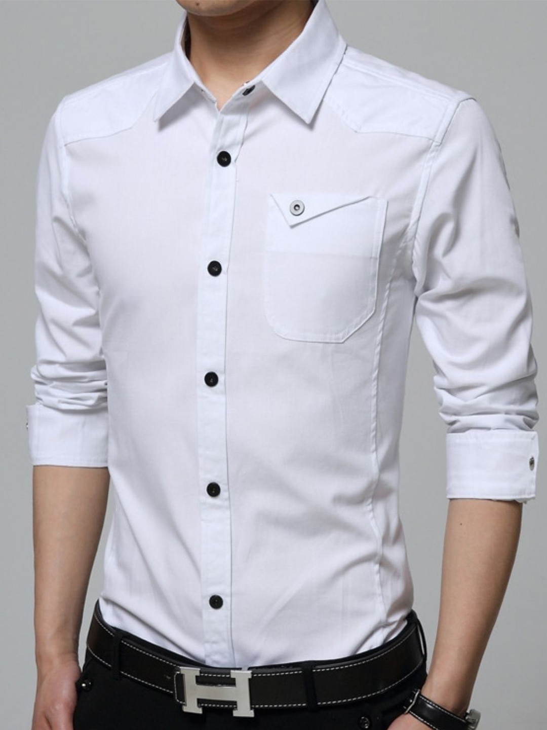 KPOP Spread Collar Roll Up Sleeves India Slim Fit Cotton Casual Shirt