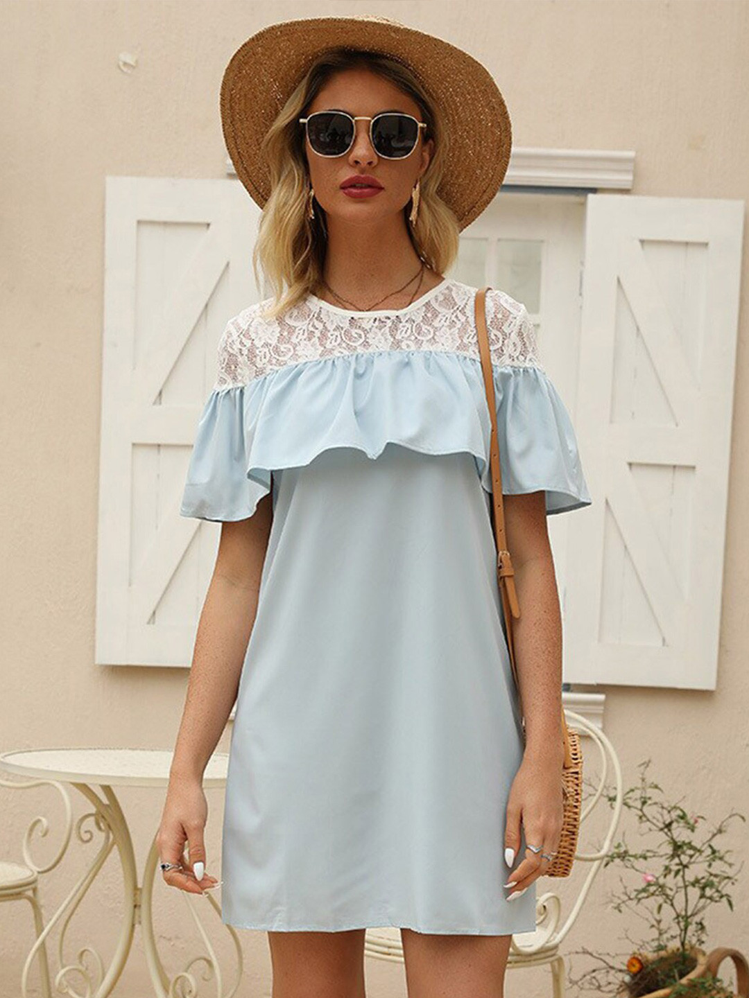 StyleCast x Revolte Cape Sleeve Straight Ruffled A-Line Dress