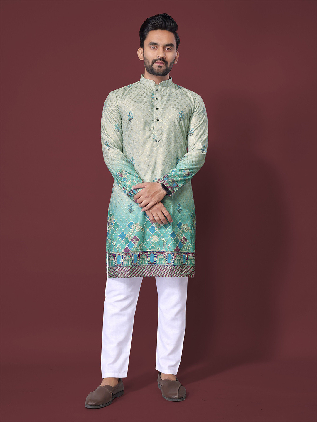 Moda Rapido Ethnic Motifs Embroidered Thread Work Mandarin Collar Straight Kurta