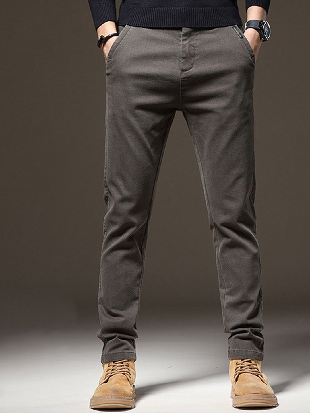 StyleCast Men Solid Flat-Front Chinos Trousers