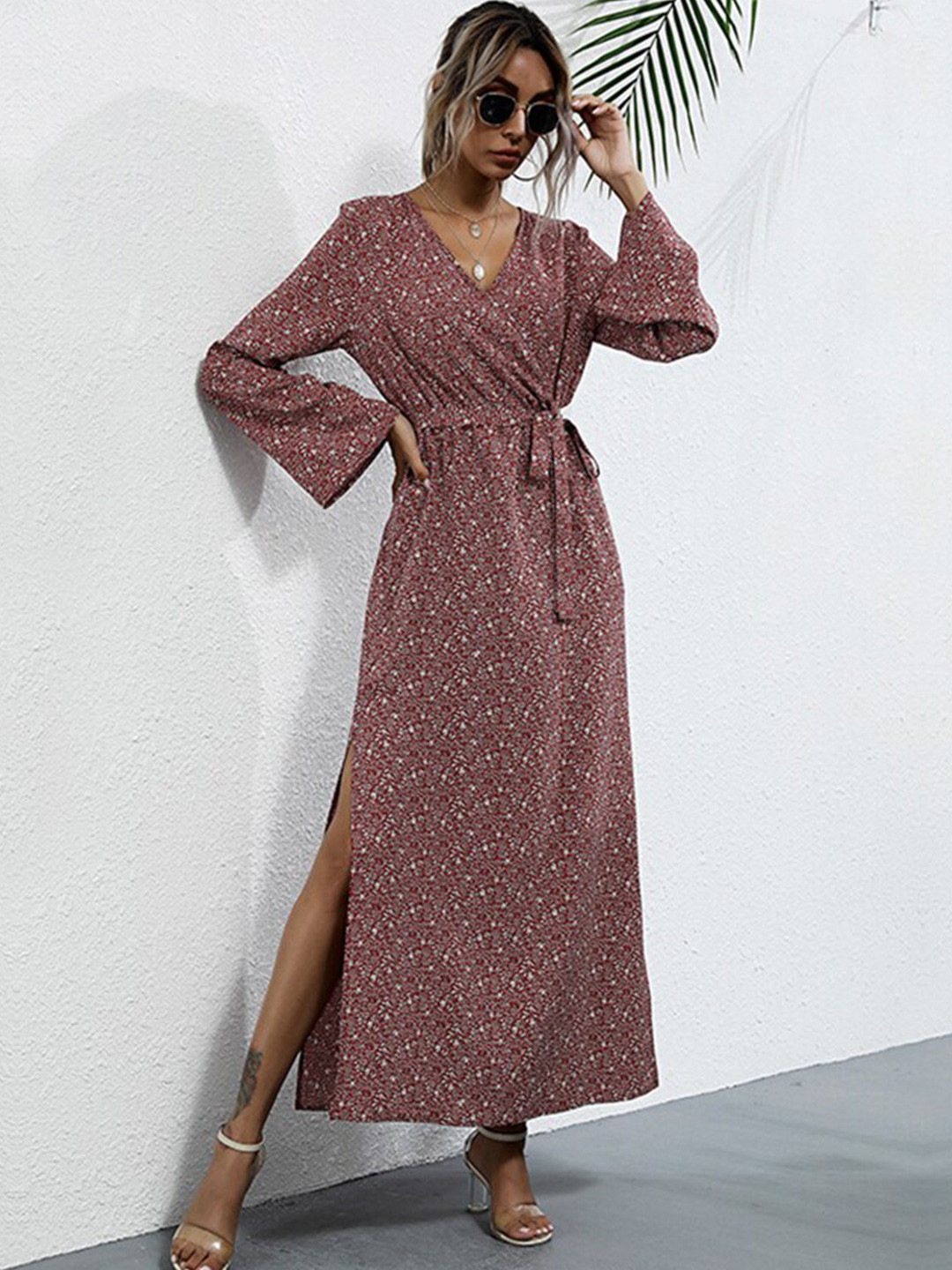 StyleCast Maroon Floral Maxi Maxi Dress