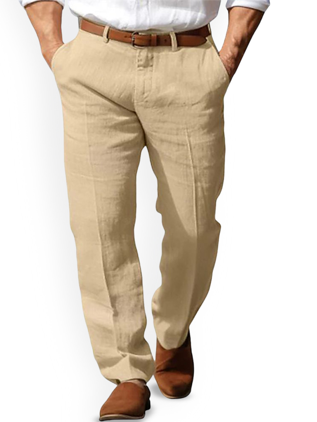 Men's Khaki Mid-Rise Easy Wash Casual Trousers