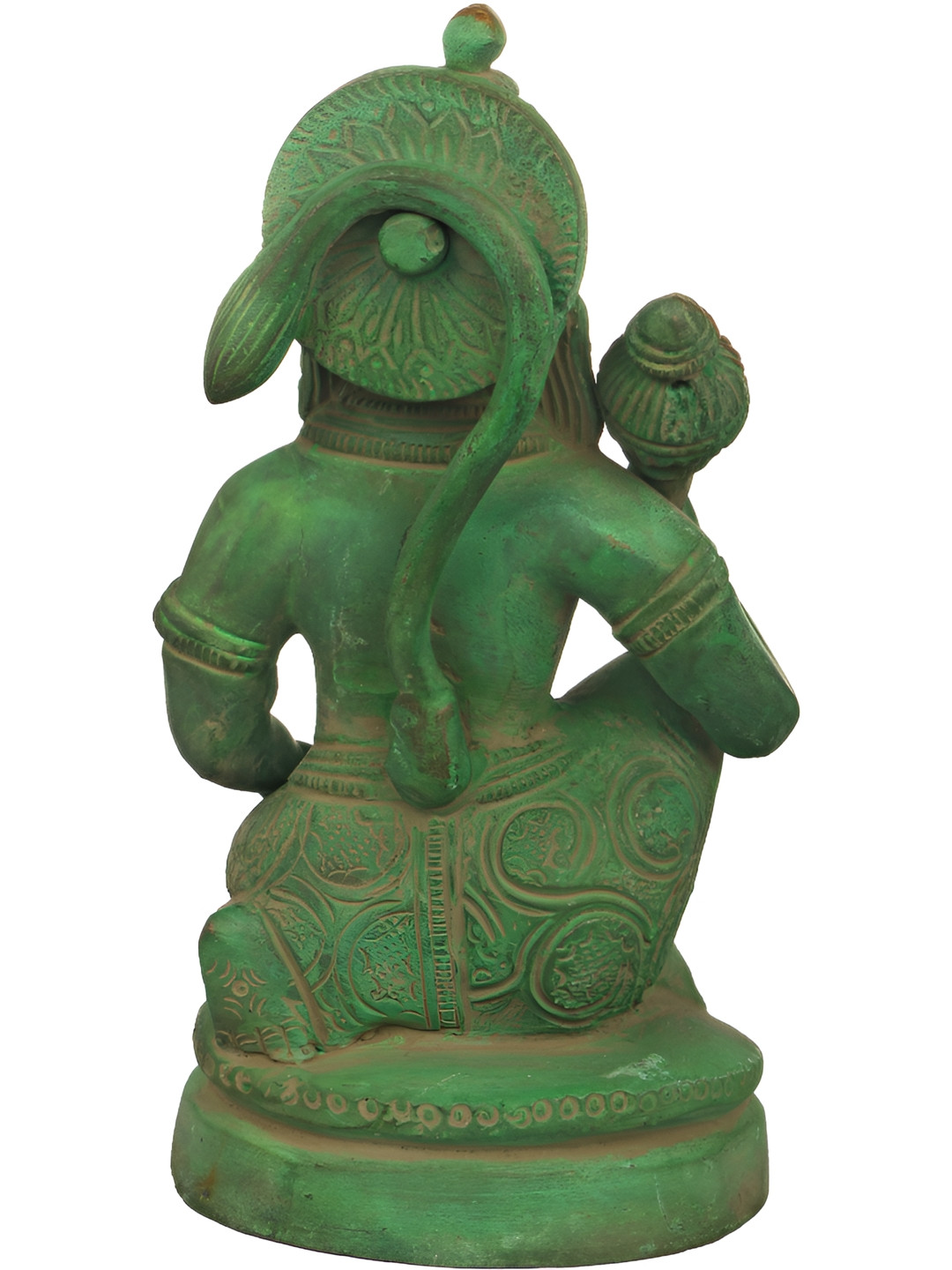 Exotic India Sankat Mochan Hanuman Green Brass Metallic Prayer Room Hand Made Small Showpiece - 5.2 Inches