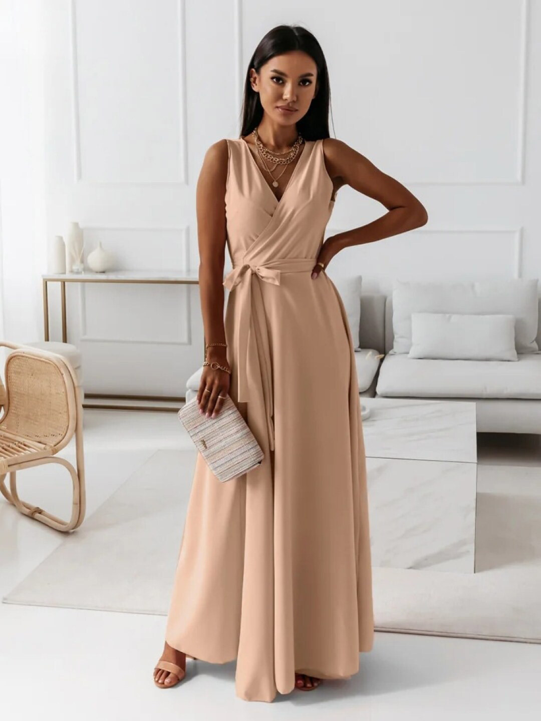 StyleCast Khaki V-Neck Sleeveless Maxi A-Line Dress