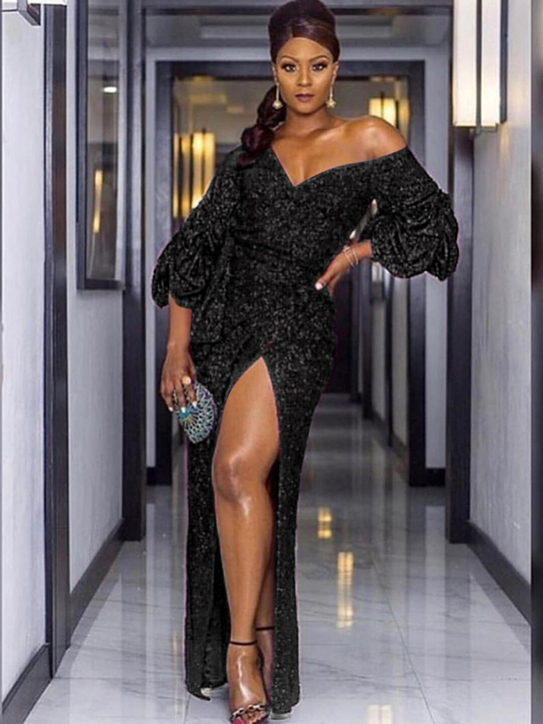 StyleCast Black Off-Shoulder Maxi Dress