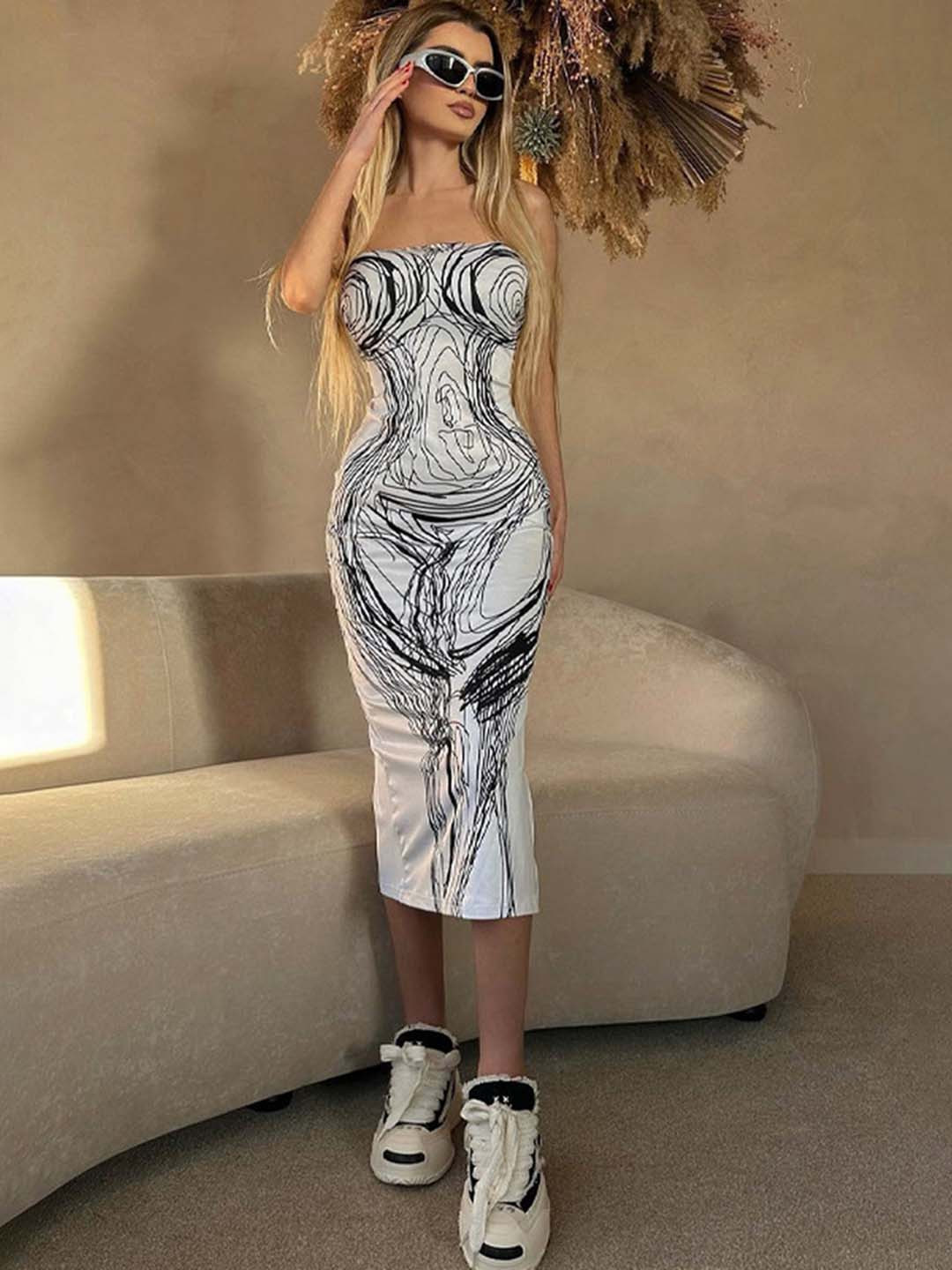 LULU & SKY Abstract Pattern Bandeau Midi Dress