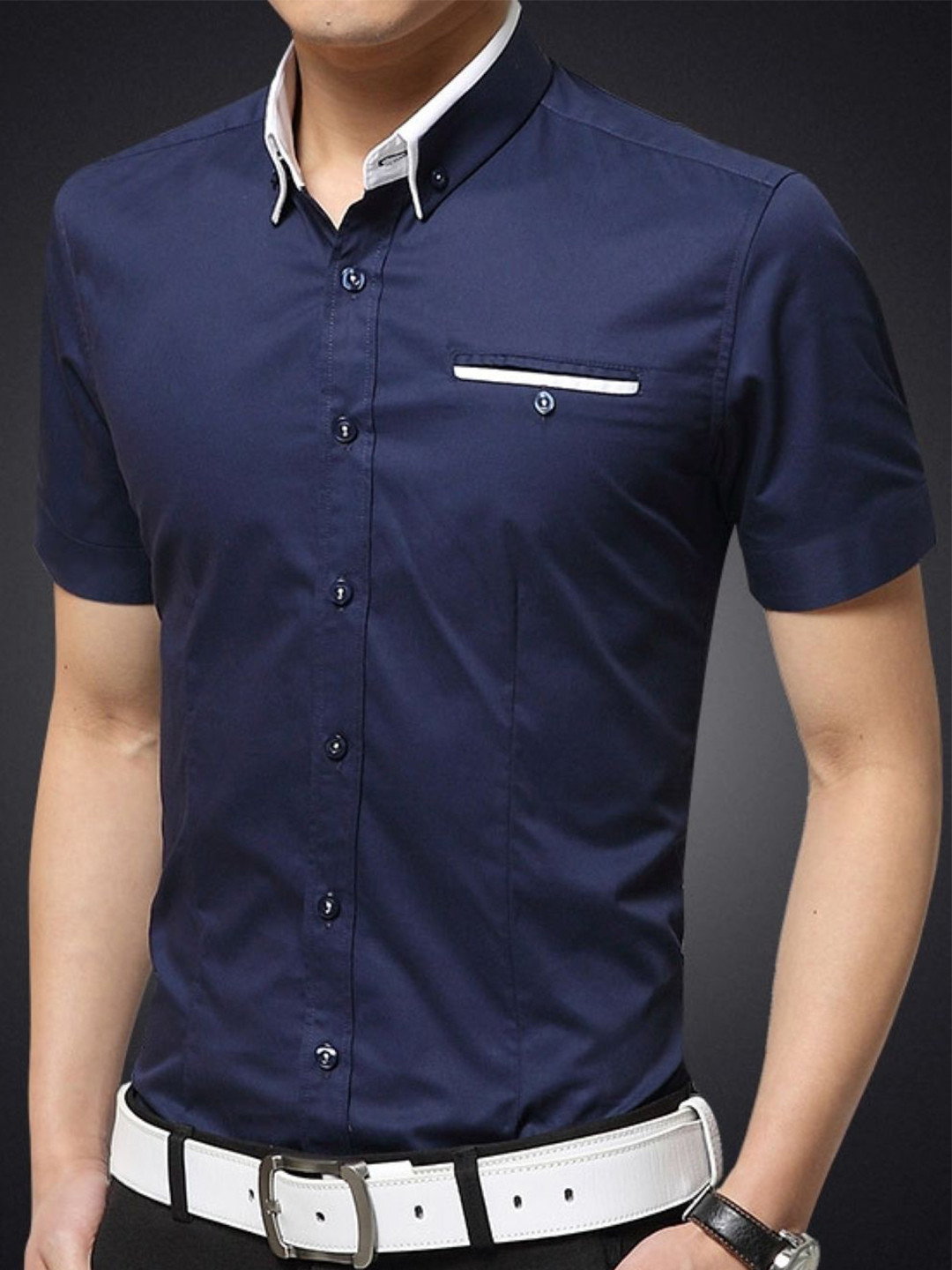 KPOP Button-Down Collar Short Sleeves India Slim Fit Casual Shirt