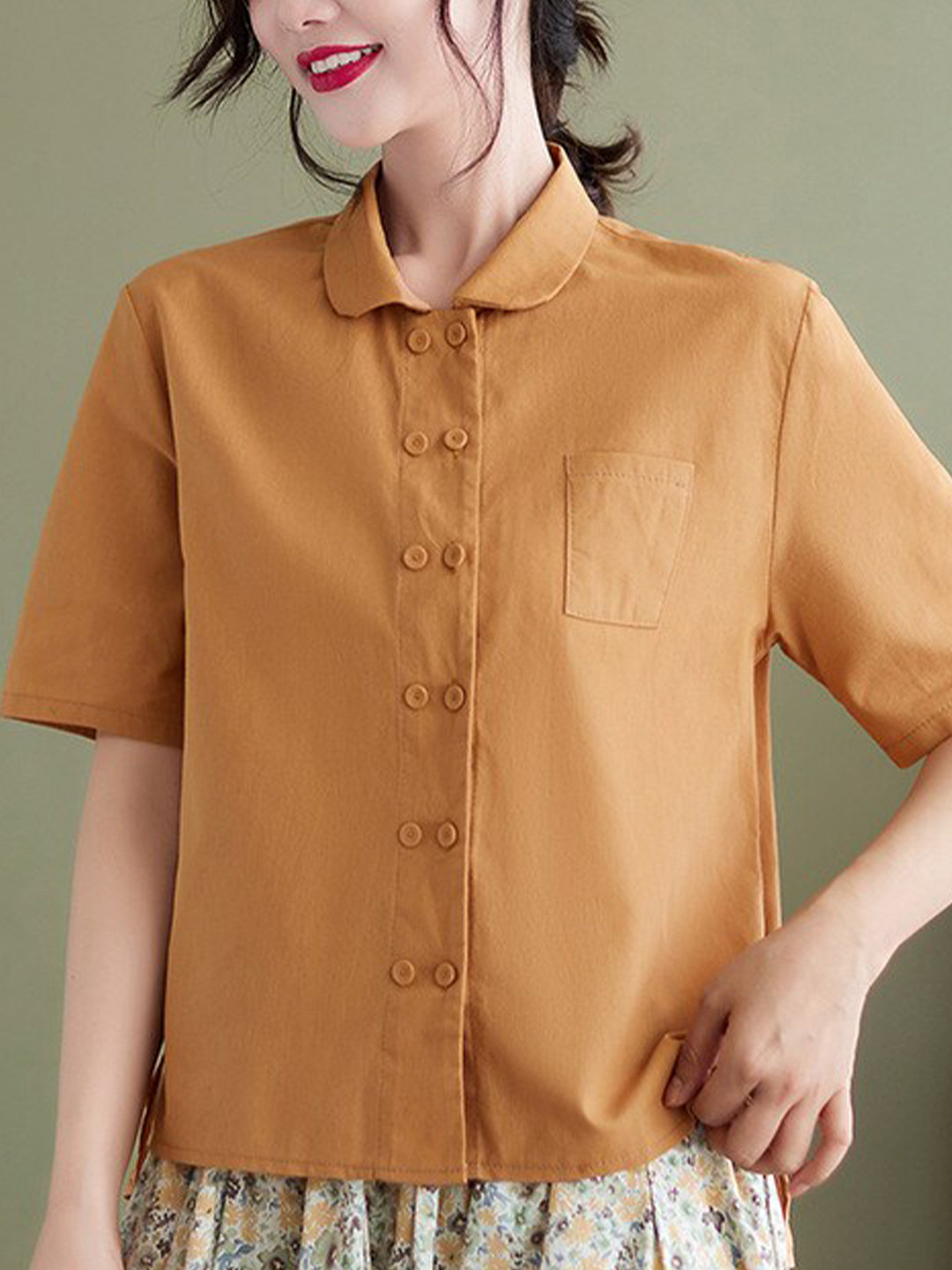 StyleCast Orange Spread Collar Cotton Shirt