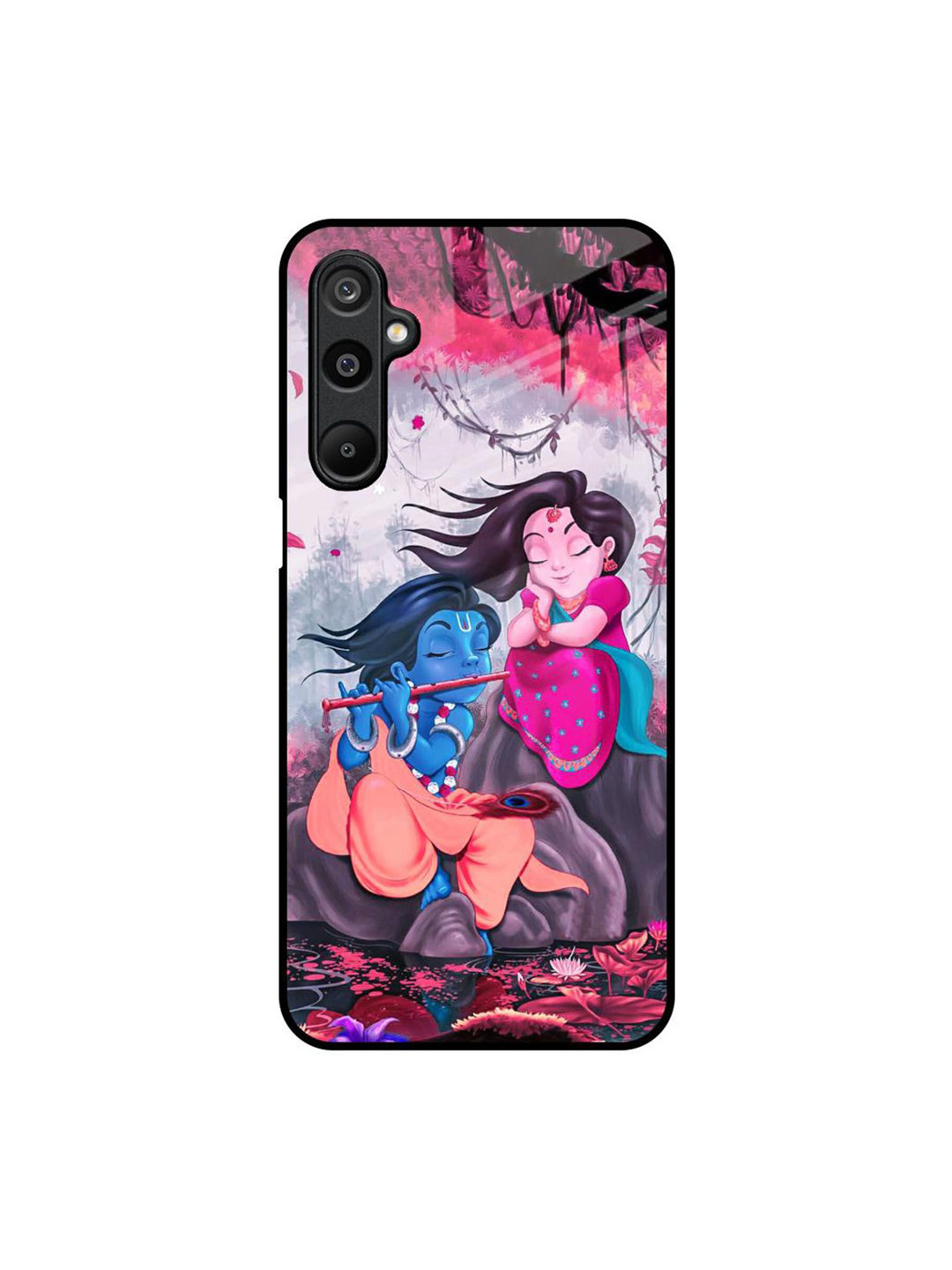 QRIOH Printed Samsung Galaxy M16 5G Radha Krishna Art Real Glass Case Mobile Accessories